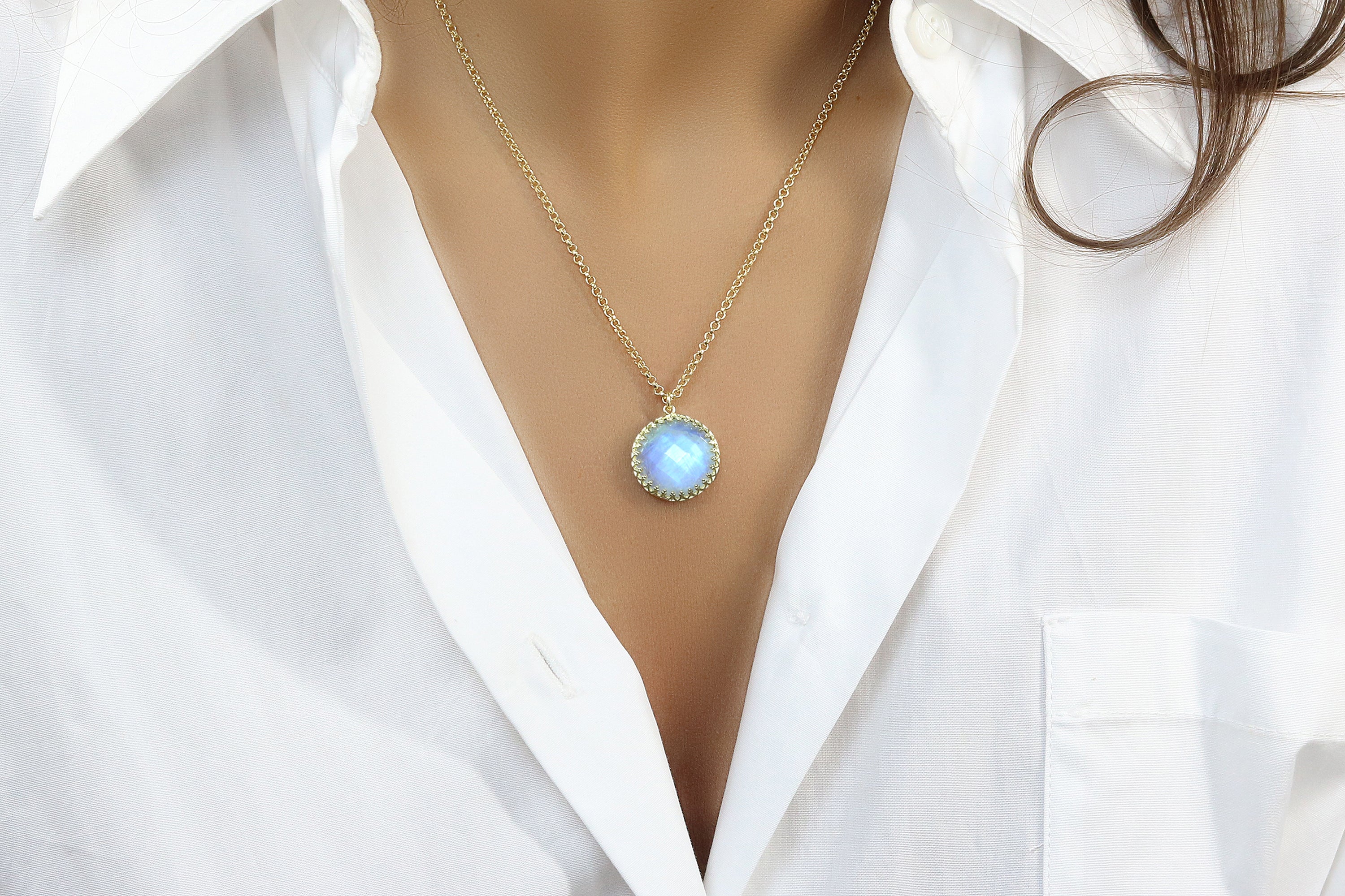 Round Moonstone Gold Pendant Necklace necklaces Anemone Jewelry