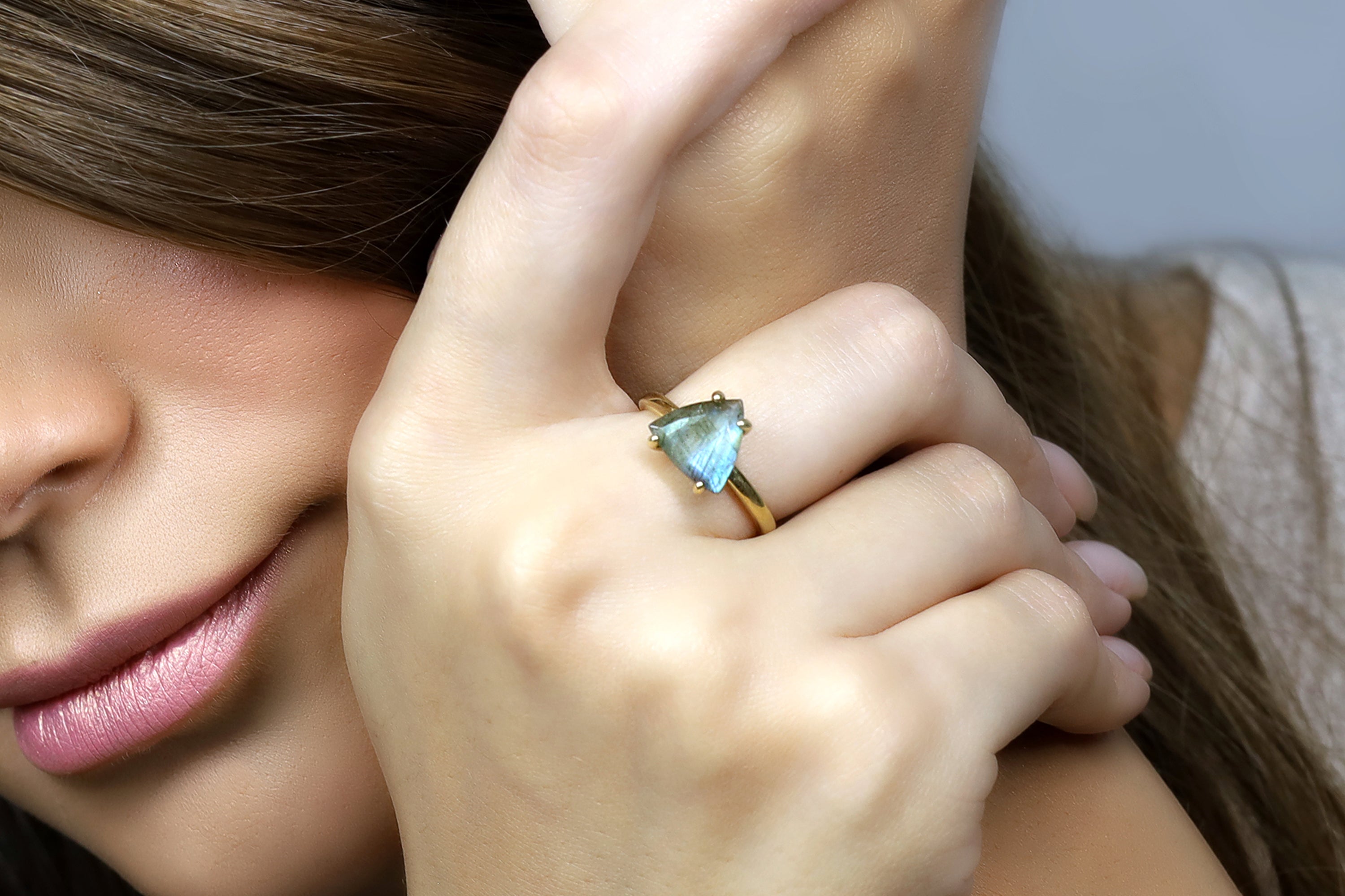 10mm Triangle Labradorite Jewelry in 14k Gold Rings Anemone Unique