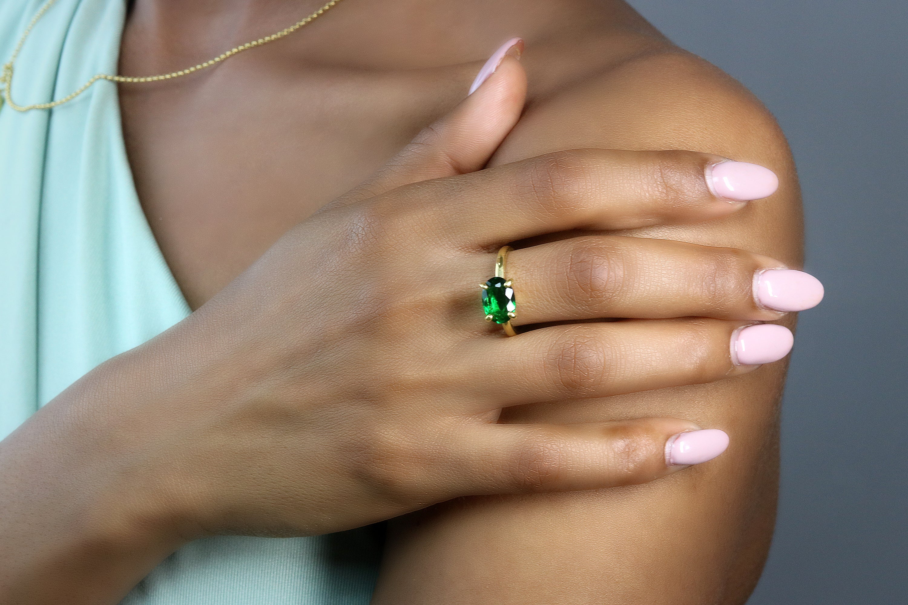 Stunning Oval Emerald Ring in Gold Rings Anemone Unique