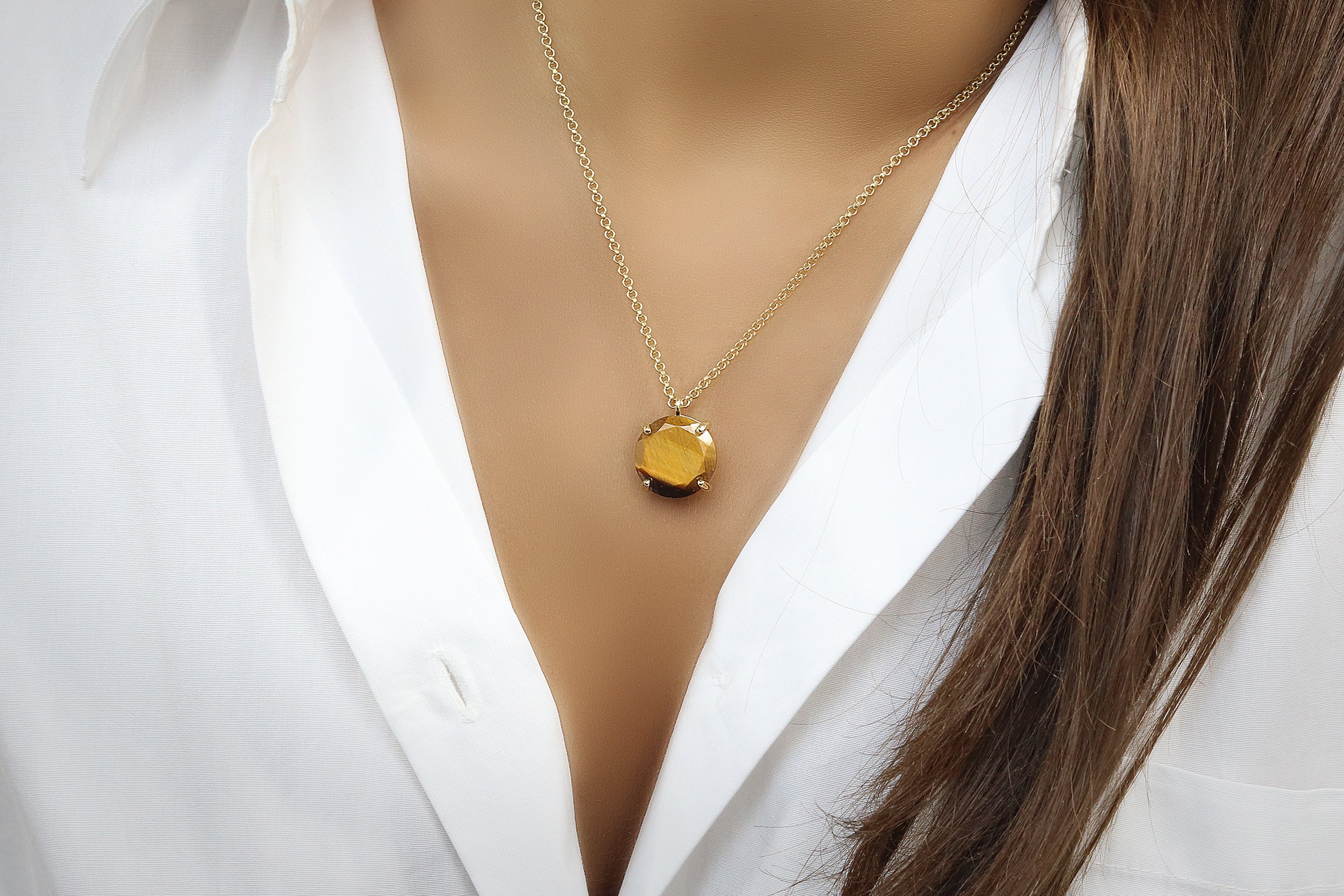 Unique Tiger Eye Necklace in Gold necklaces Anemone Jewelry