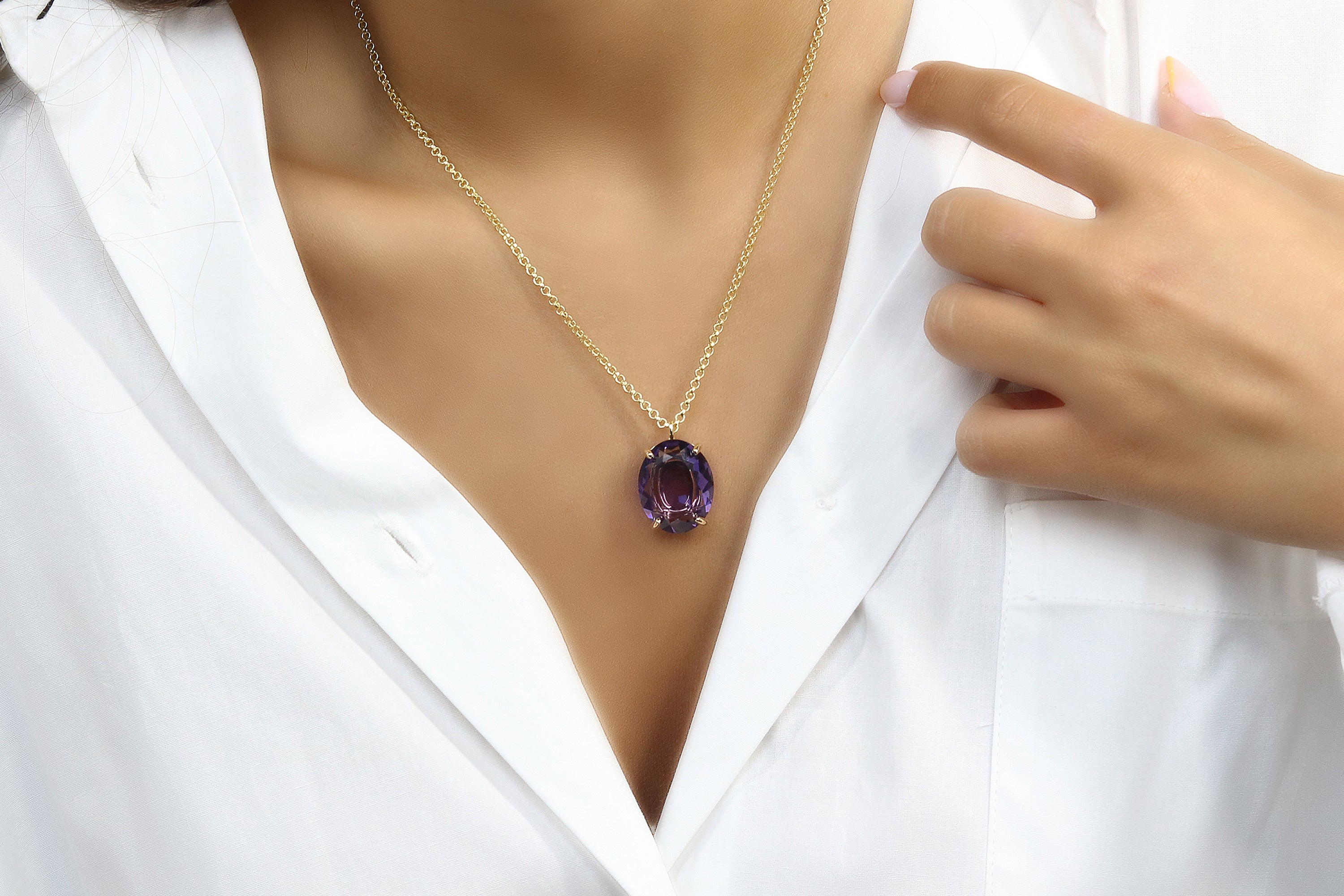 Oval Purple Amethyst Necklace in 14k Gold necklaces Anemone Jewelry