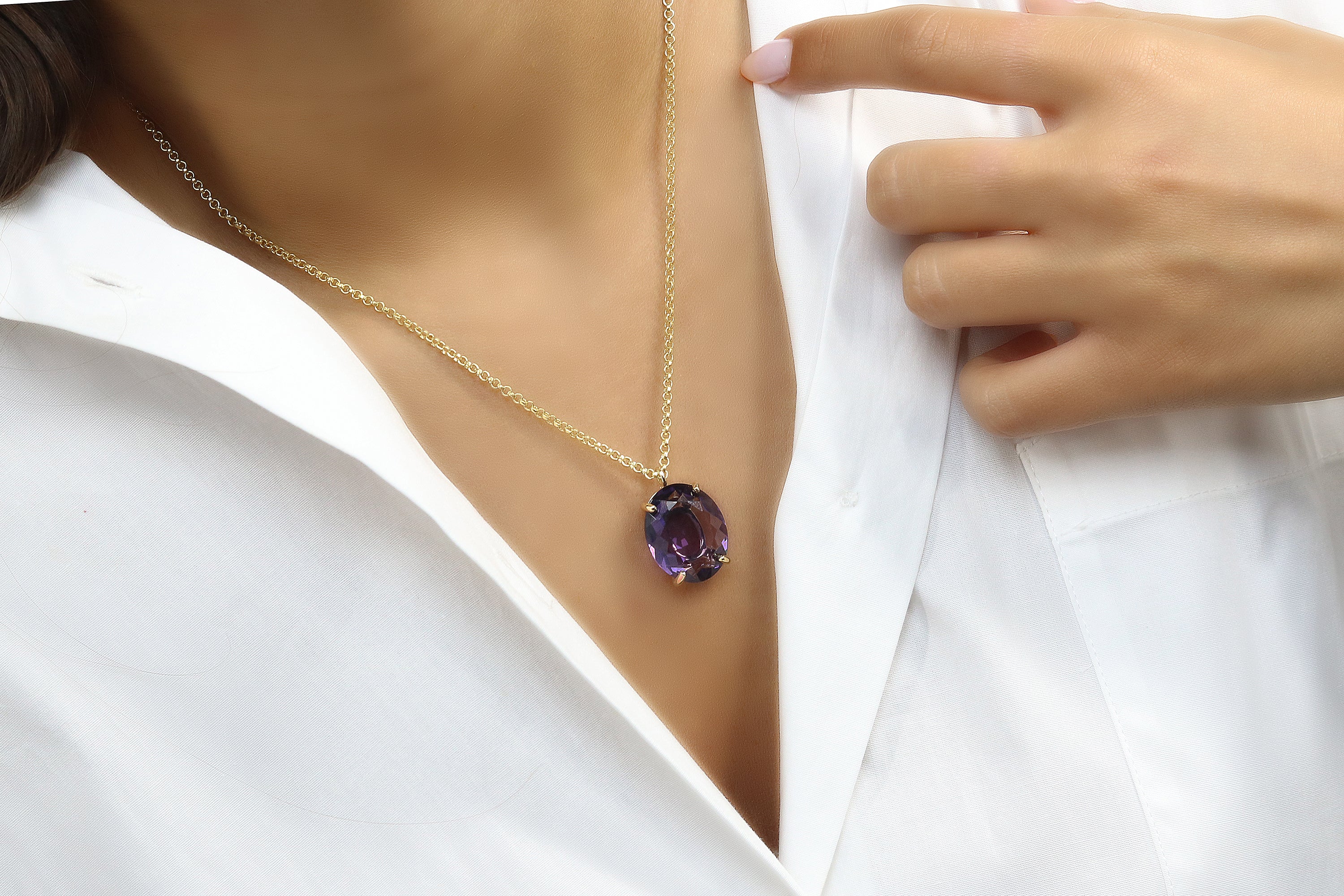 Oval Purple Amethyst Necklace in 14k Gold necklaces Anemone Jewelry
