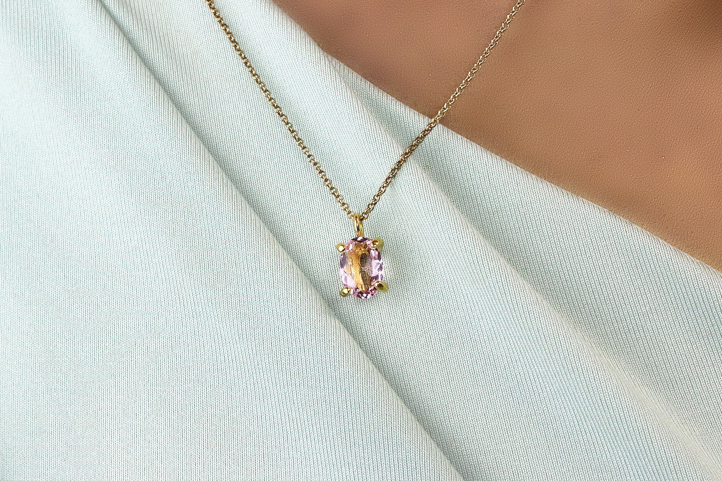 Pretty Rose Quartz Gold Crystal Necklace necklaces Anemone Unique