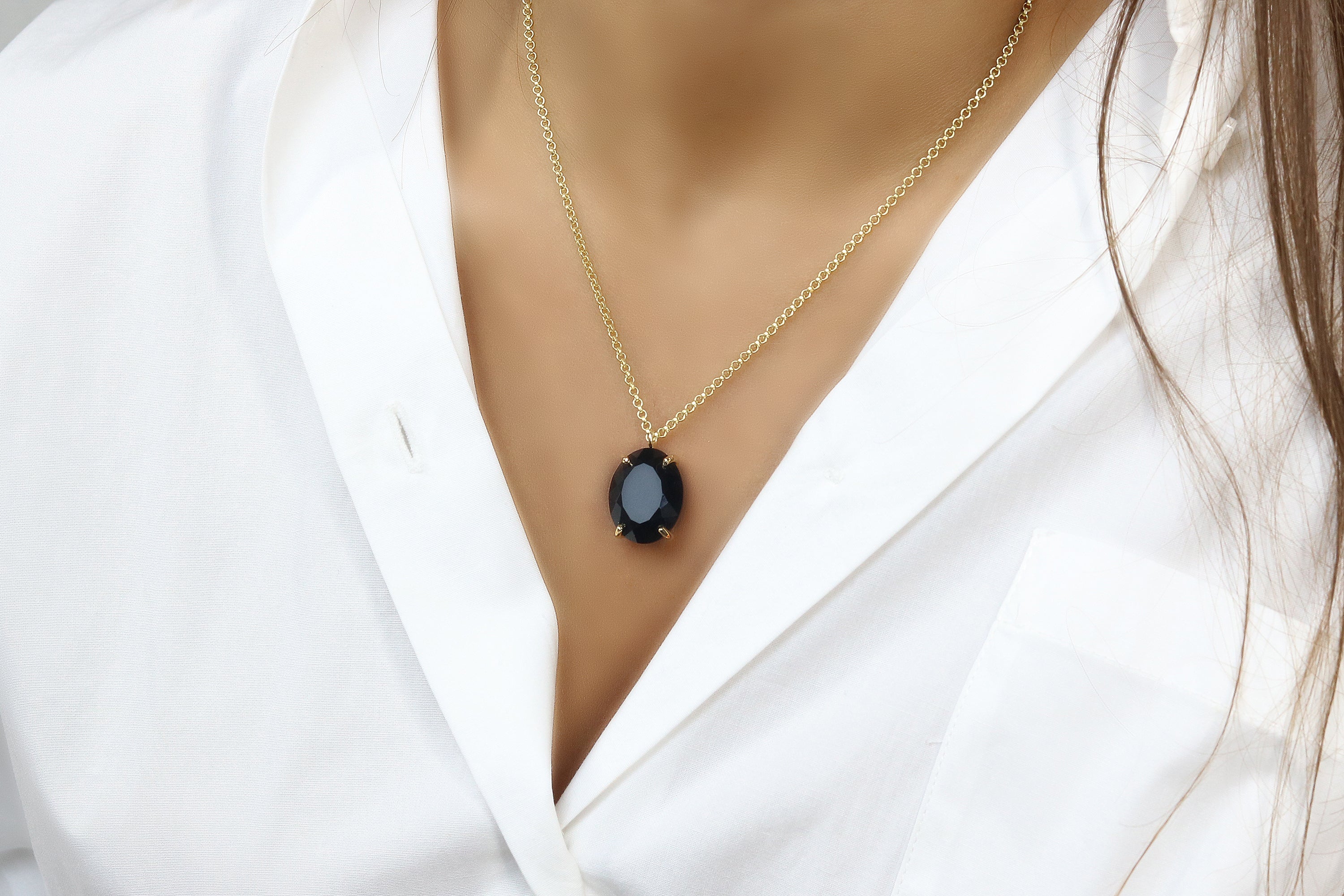 Versatile Oval 16x20MM Black Onyx Necklace necklaces Anemone Jewelry