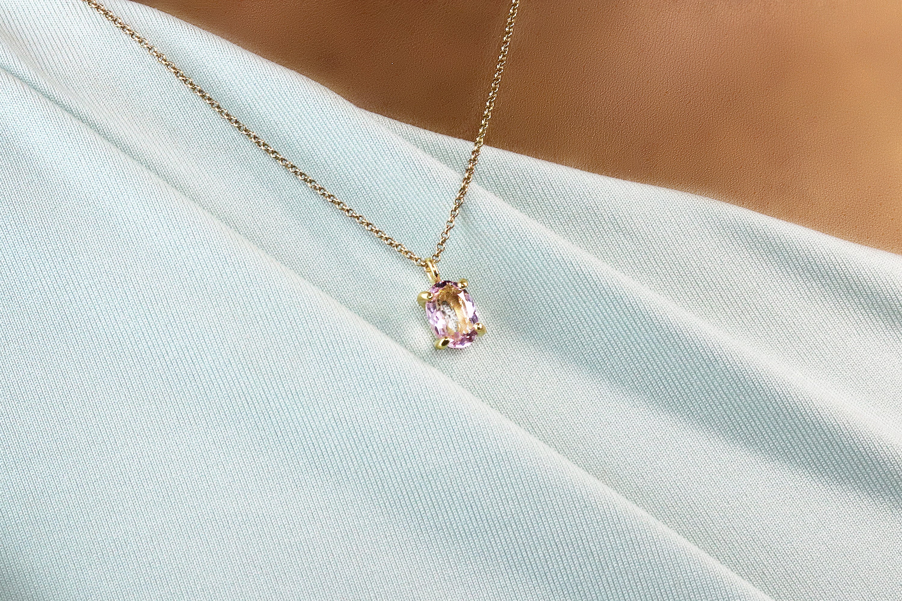 Pretty Rose Quartz Gold Crystal Necklace necklaces Anemone Unique