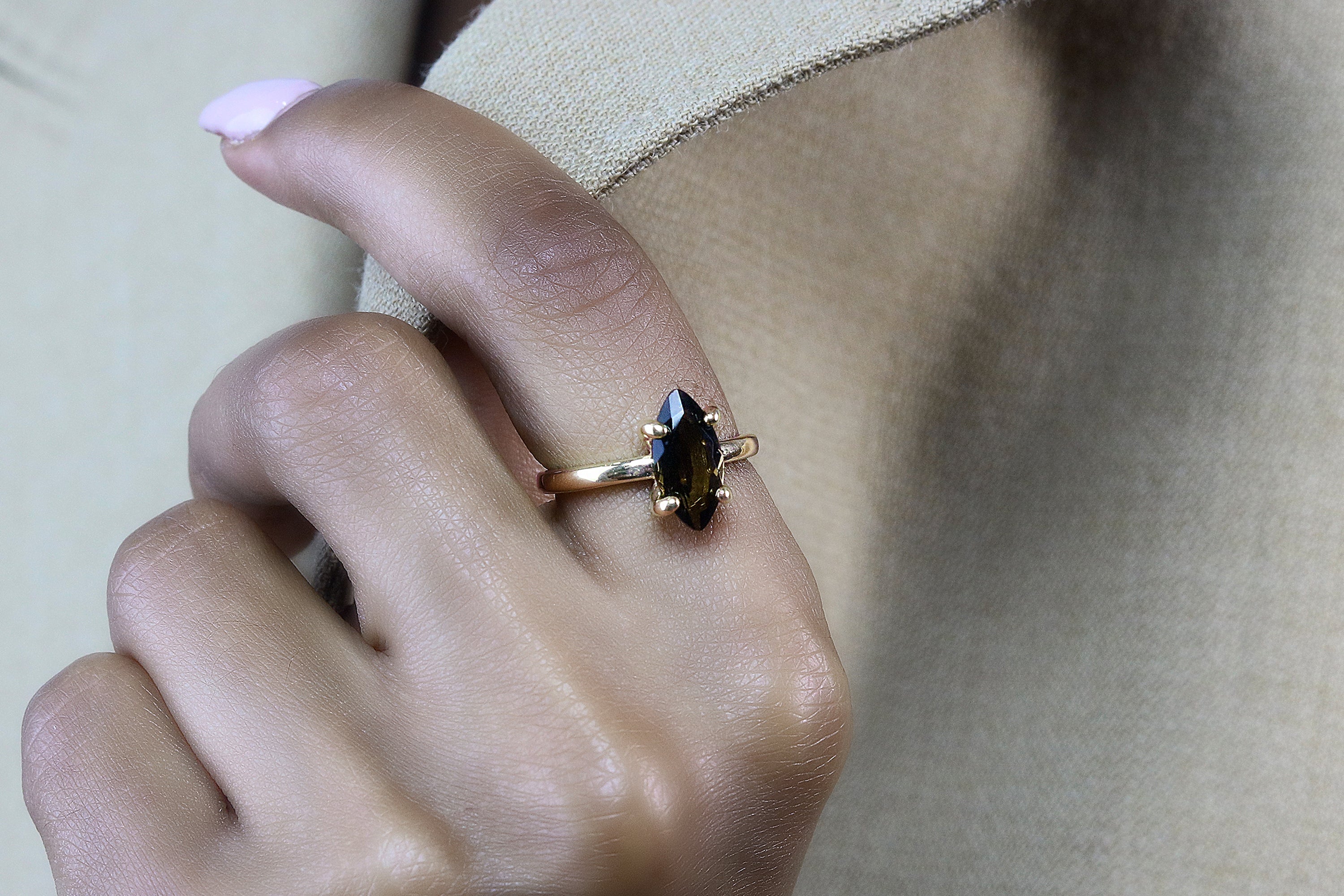 Rose Gold Ring with Smoky Quartz Gemstone Rings Anemone Unique