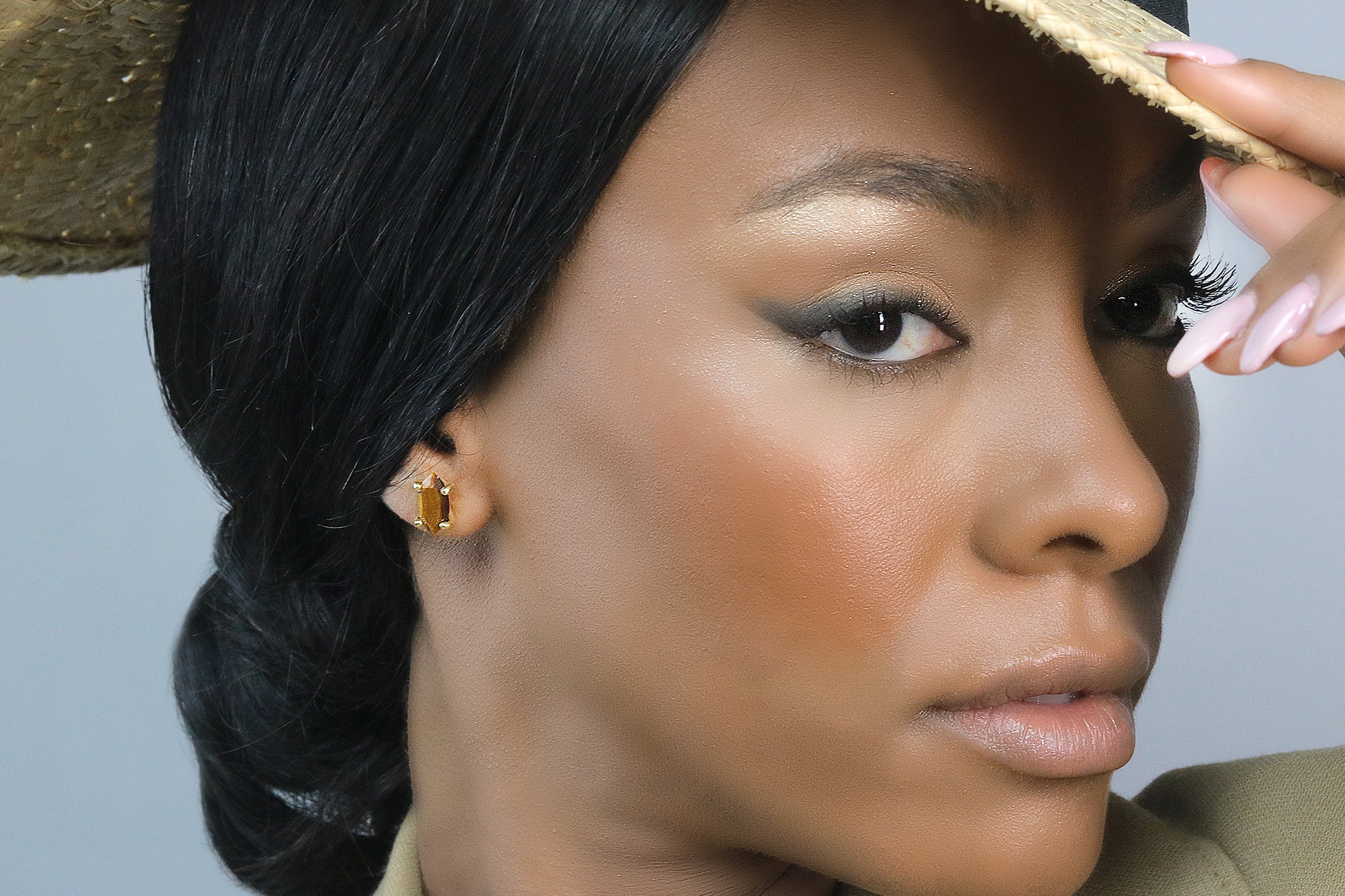 Intriguing Dainty Tiger Eye Stud Earrings in Gold Earrings Anemone Unique