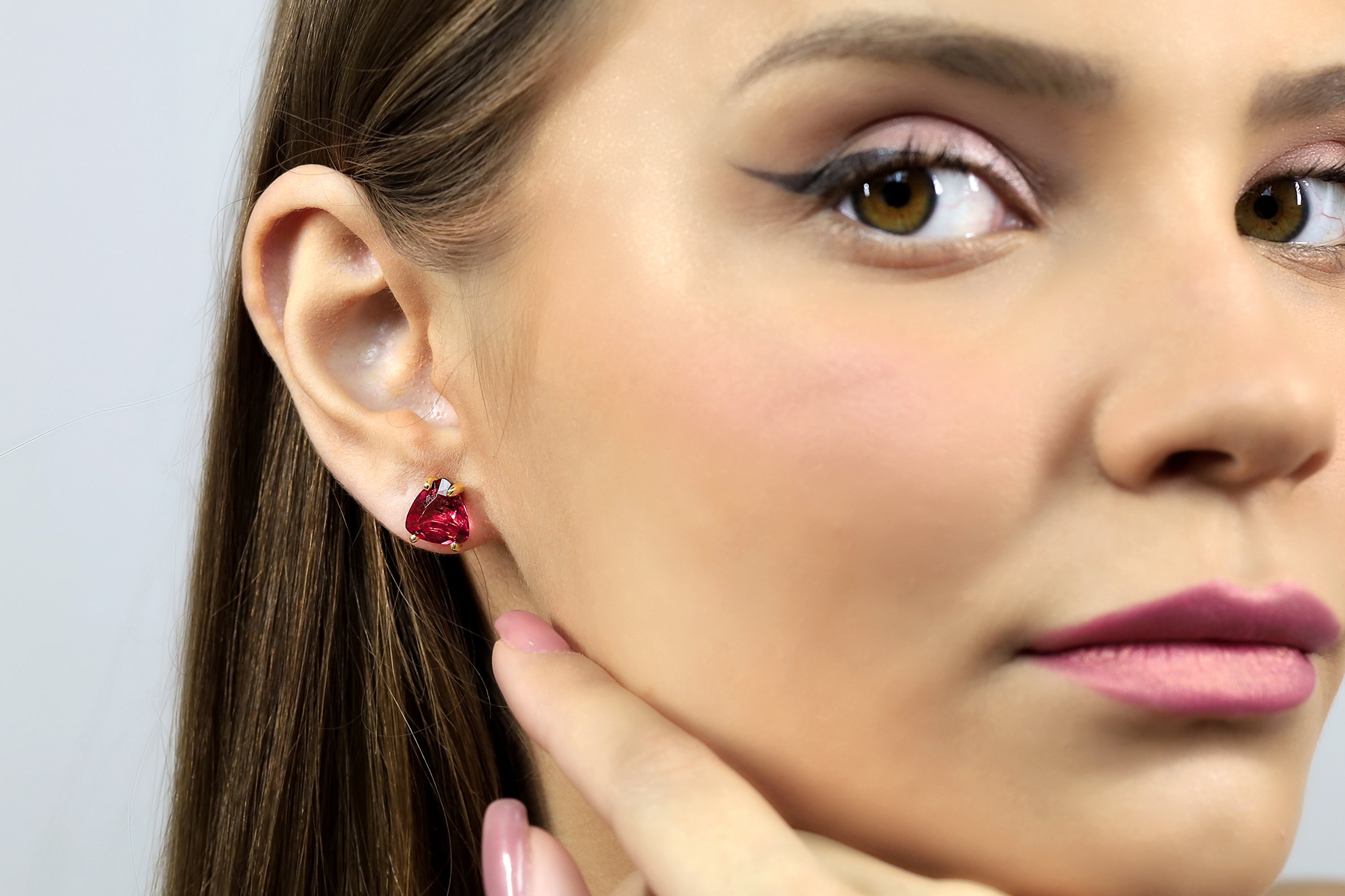 Trillion Cut Pink Tourmaline Gold Earrings Earrings Anemone Unique