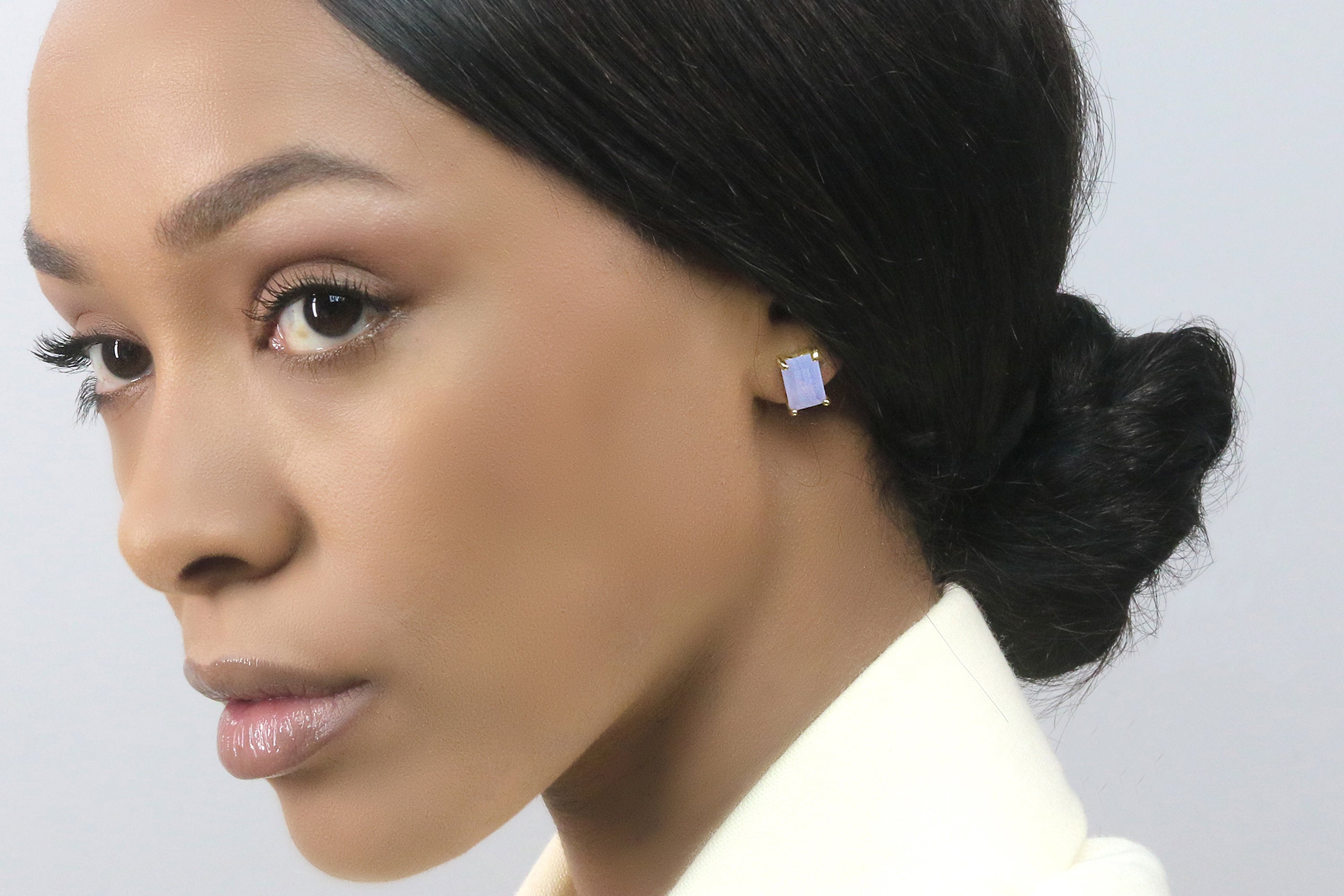 Blue Lace Agate Stud Earrings in Gold Earrings Anemone Unique