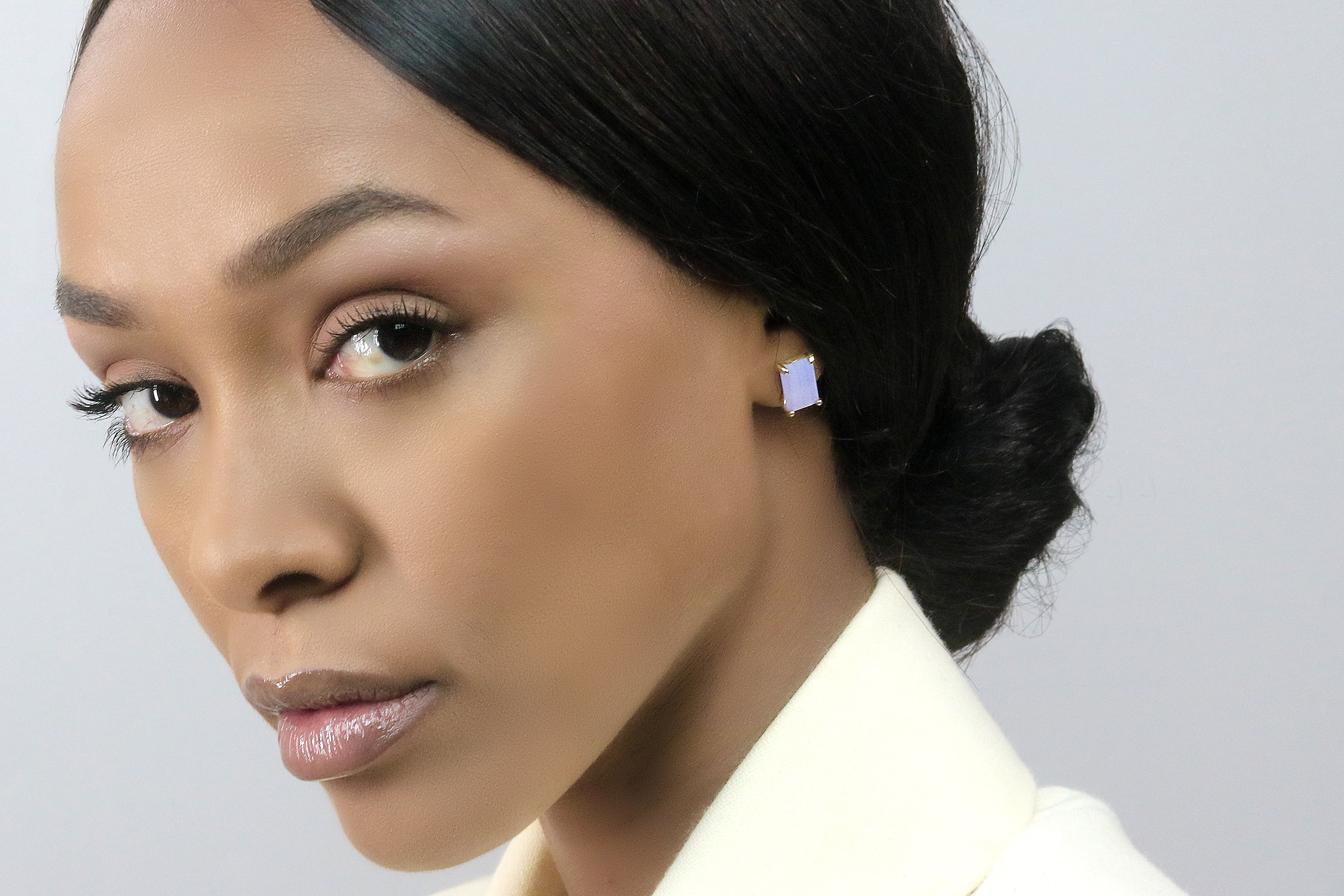 Blue Lace Agate Stud Earrings in Gold Earrings Anemone Unique