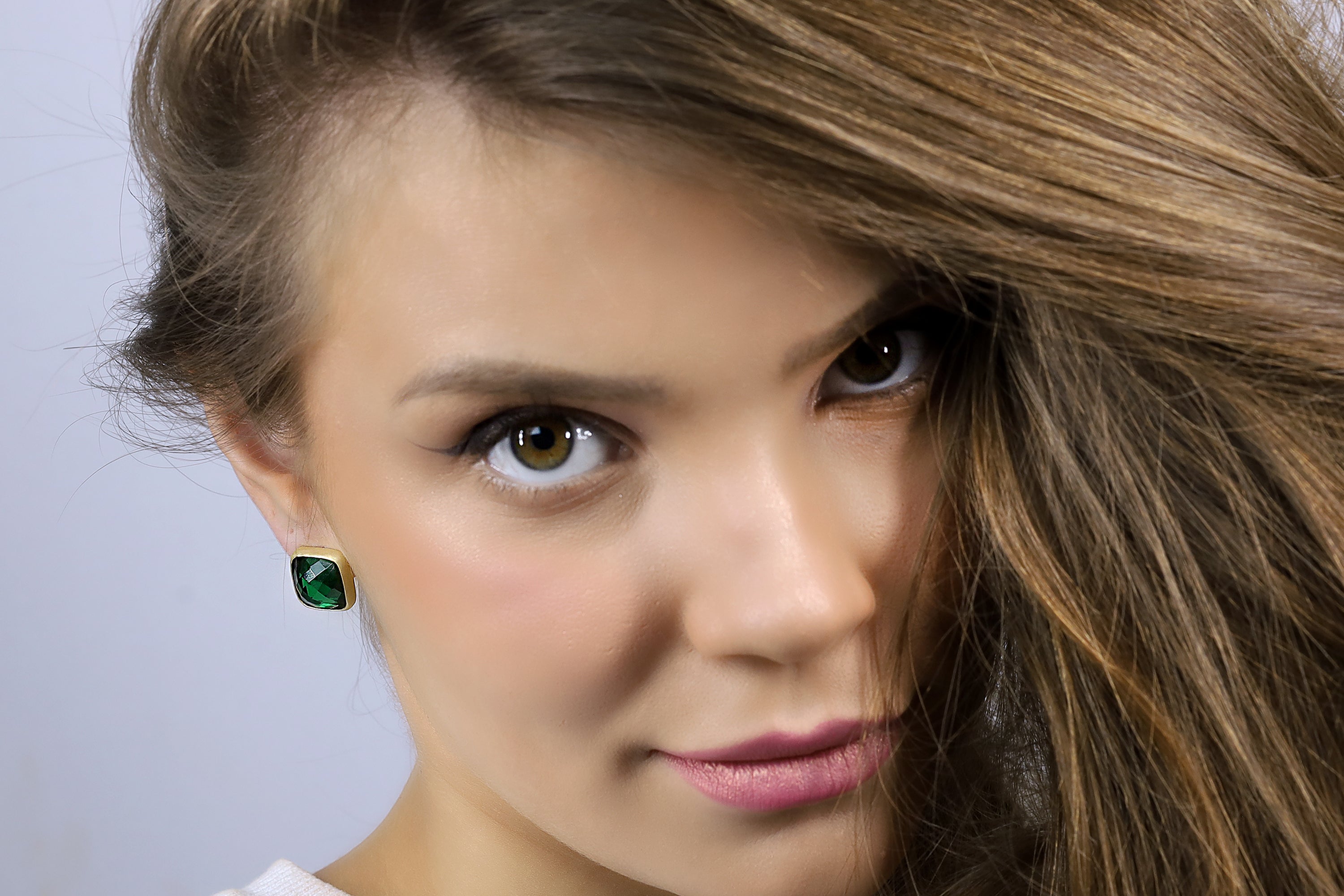 Square Cut Emerald Faceted Gold Earrings Earrings Anemone Limited