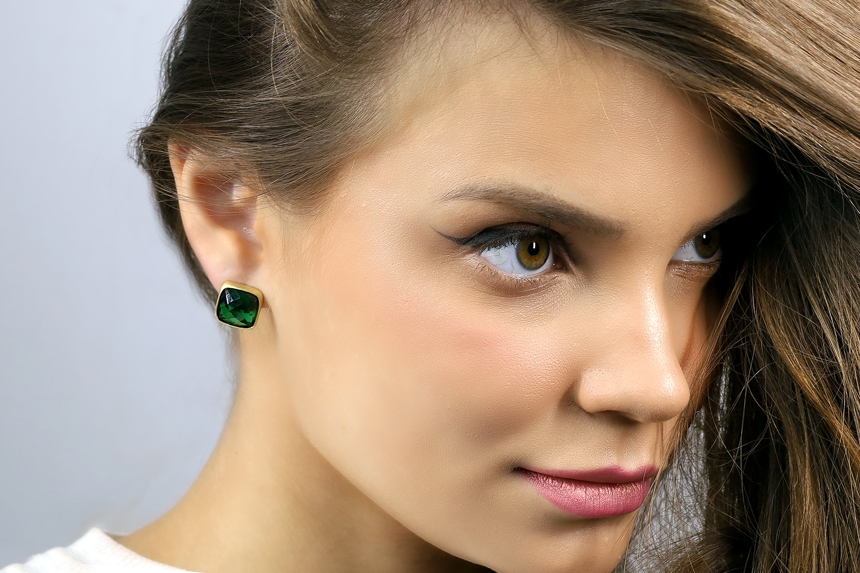 Square Cut Emerald Faceted Gold Earrings Earrings Anemone Limited