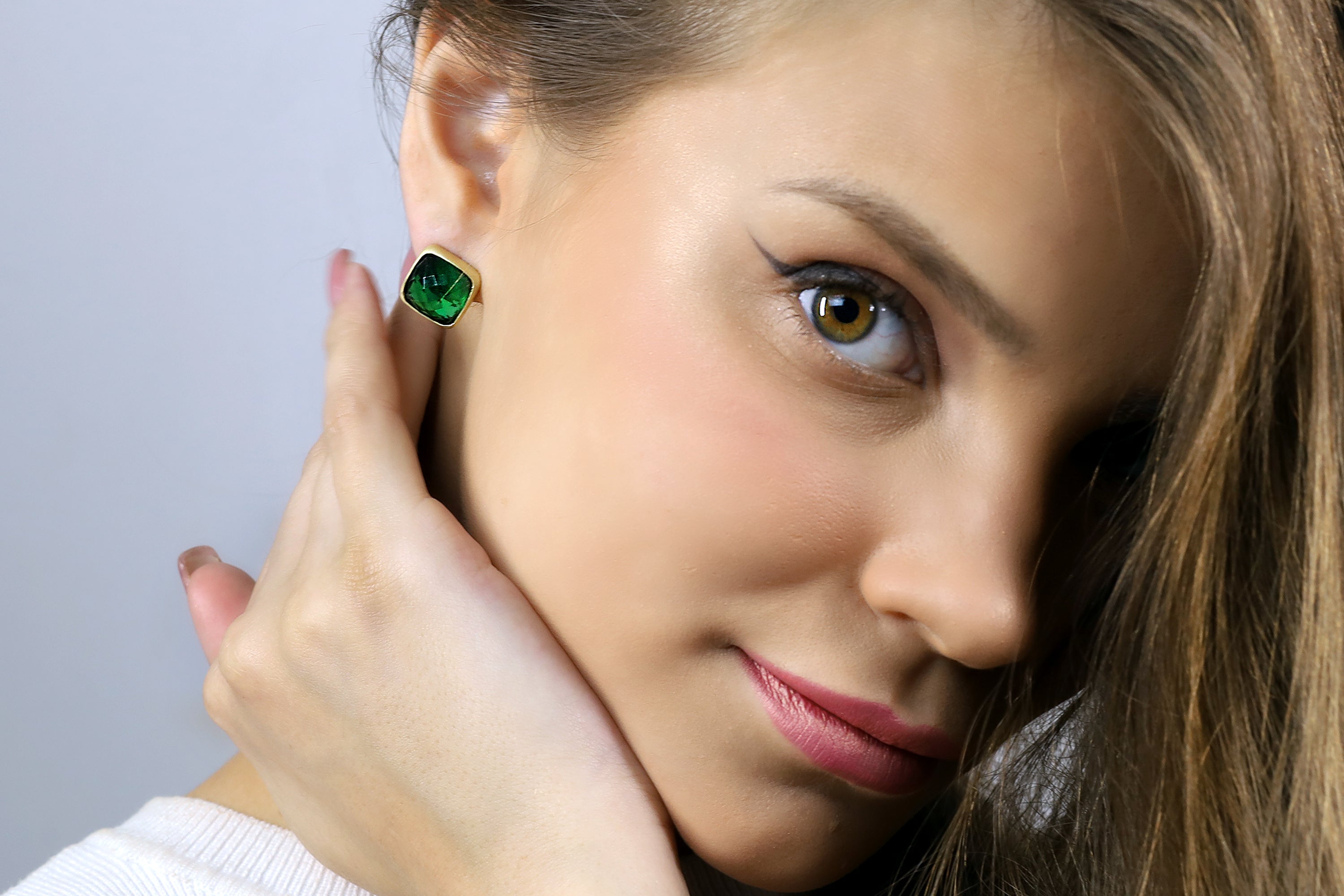 Square Cut Emerald Faceted Gold Earrings Earrings Anemone Limited