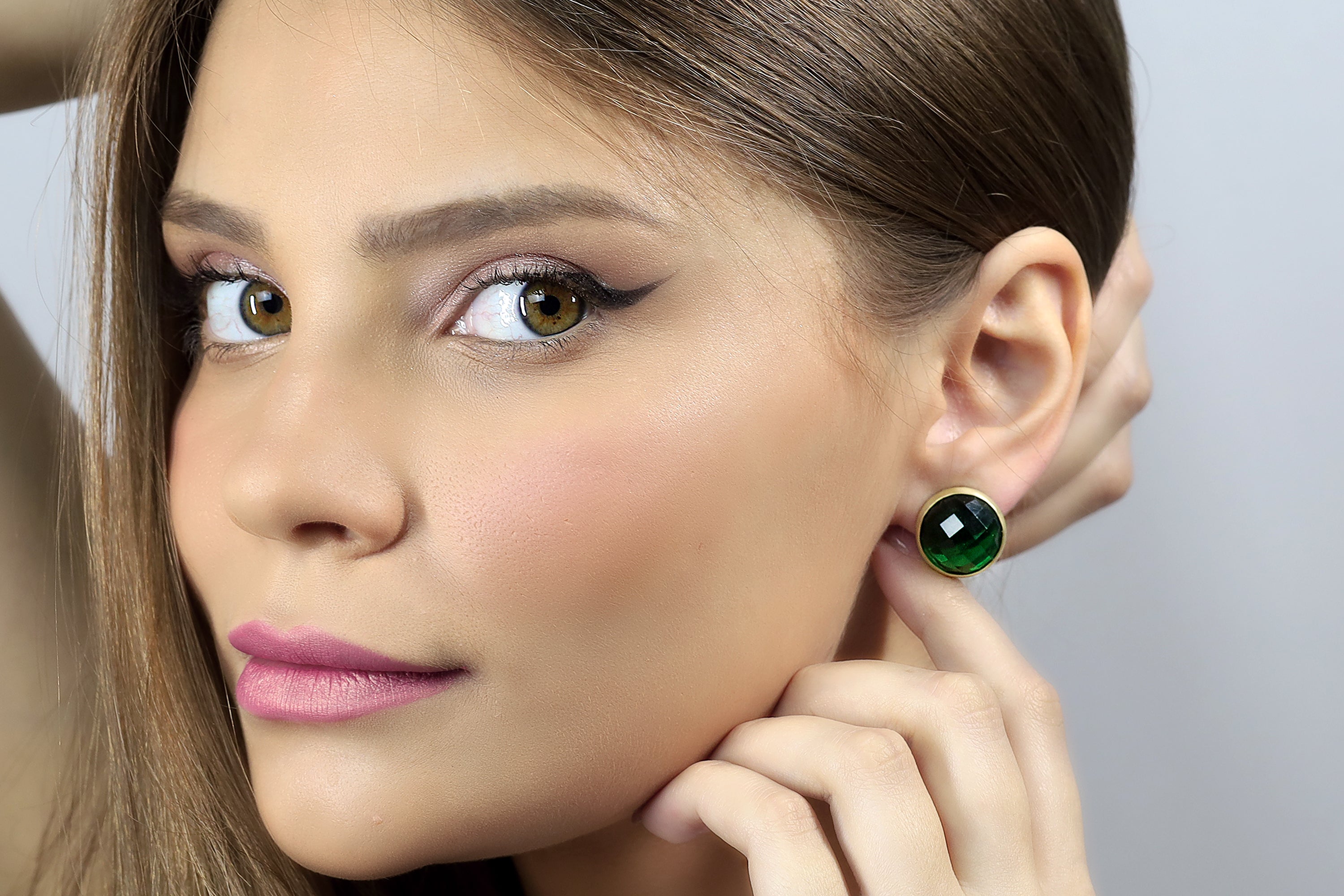 Big Round Bezel Set Emerald Gold Earrings Earrings Anemone Limited