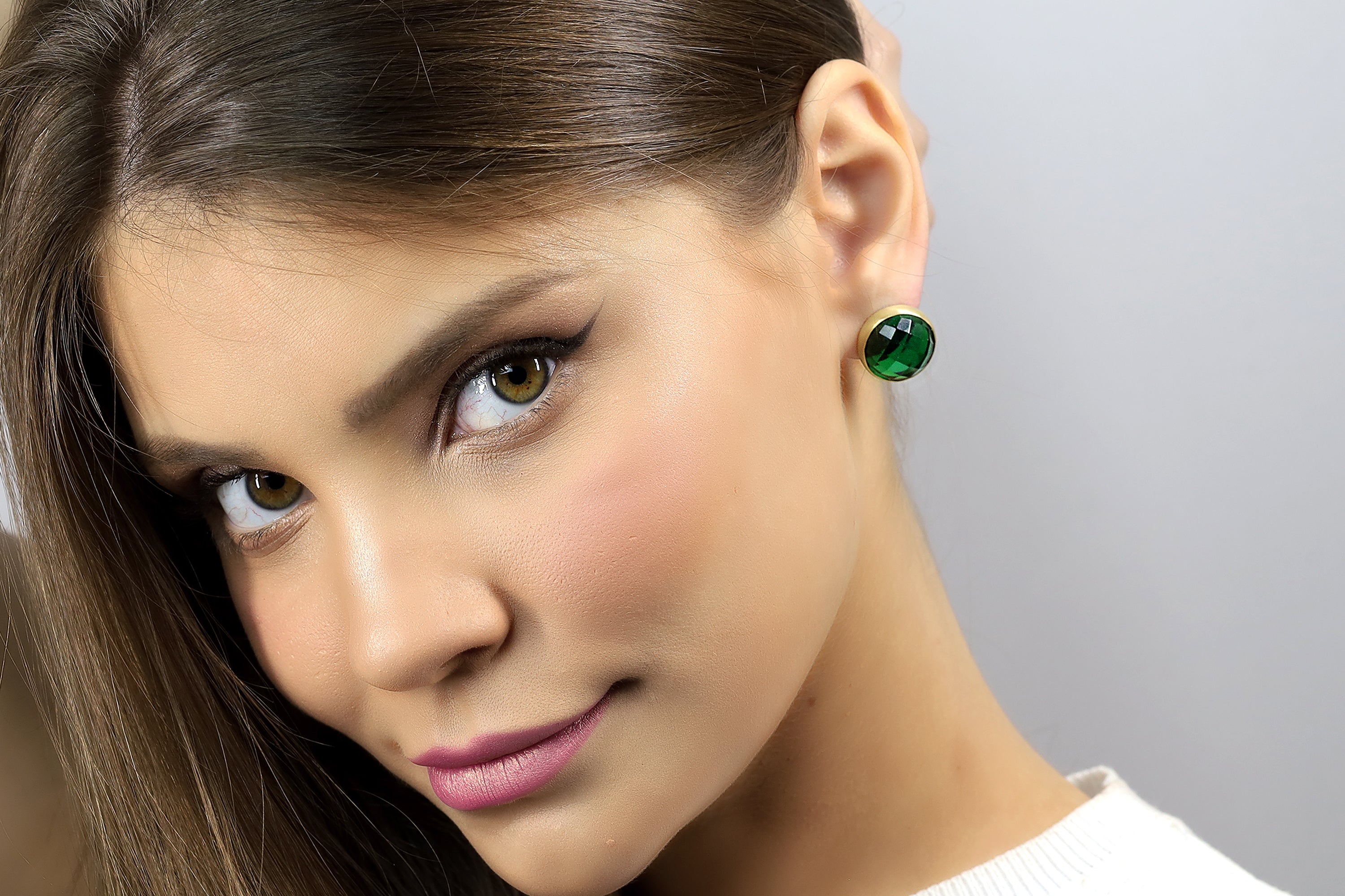 Big Round Bezel Set Emerald Gold Earrings Earrings Anemone Limited