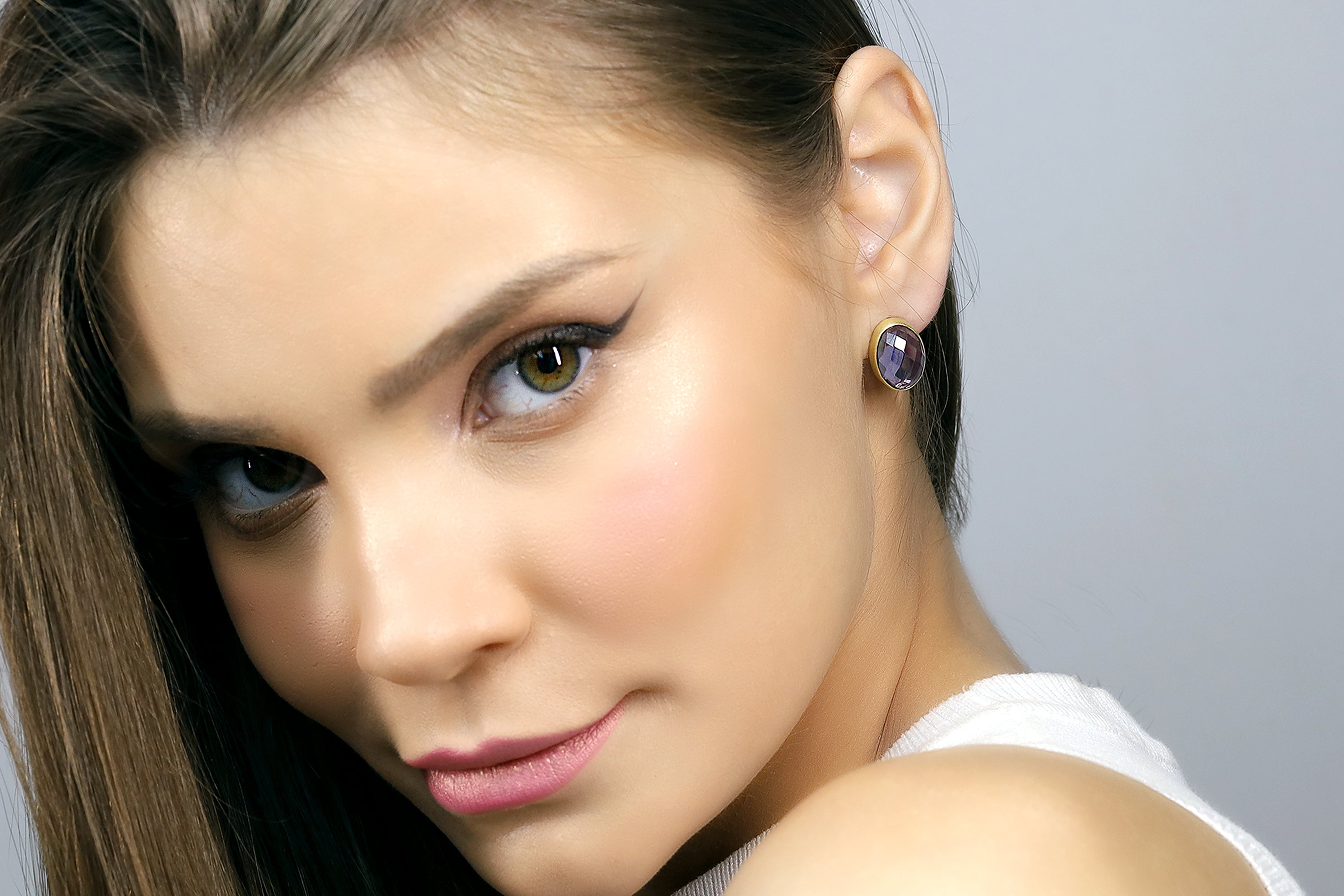 14k Gold Oval Stud Earrings Amethyst Earrings Earrings Anemone Limited