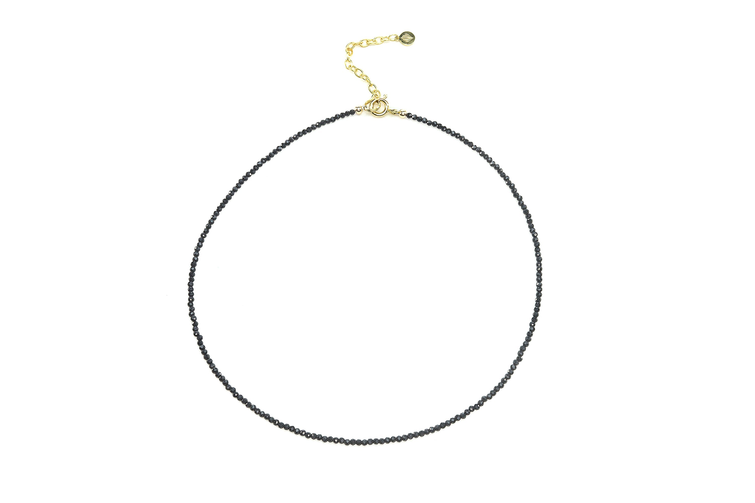 Black Spinel Beaded Gold Necklace necklaces Anemone Unique