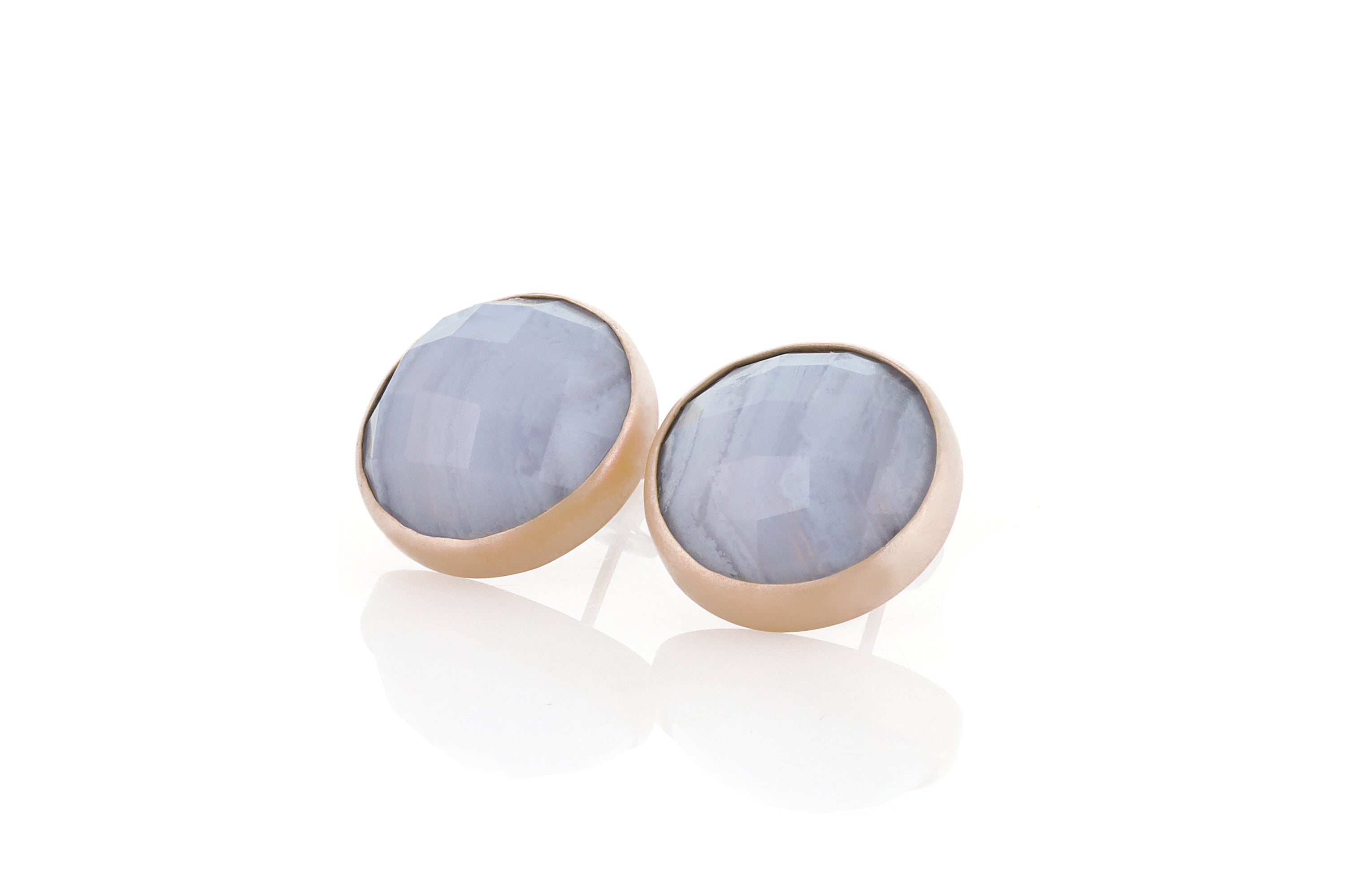 18k Gold Round Bezel Lace Agate Stud Earrings Earrings Anemone Limited