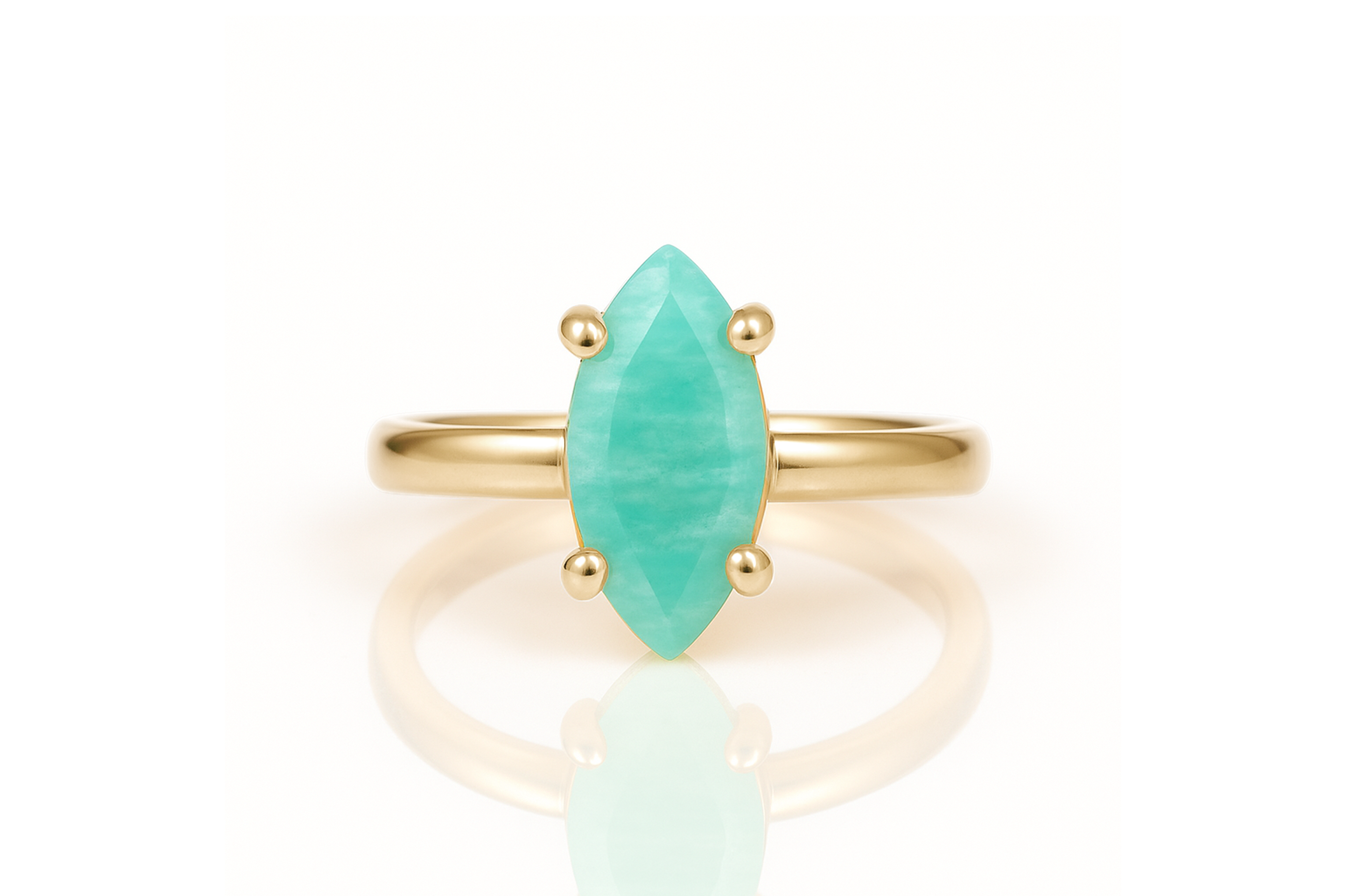 Ring Rose Gold with Marquise Amazonite Rings Anemone Unique