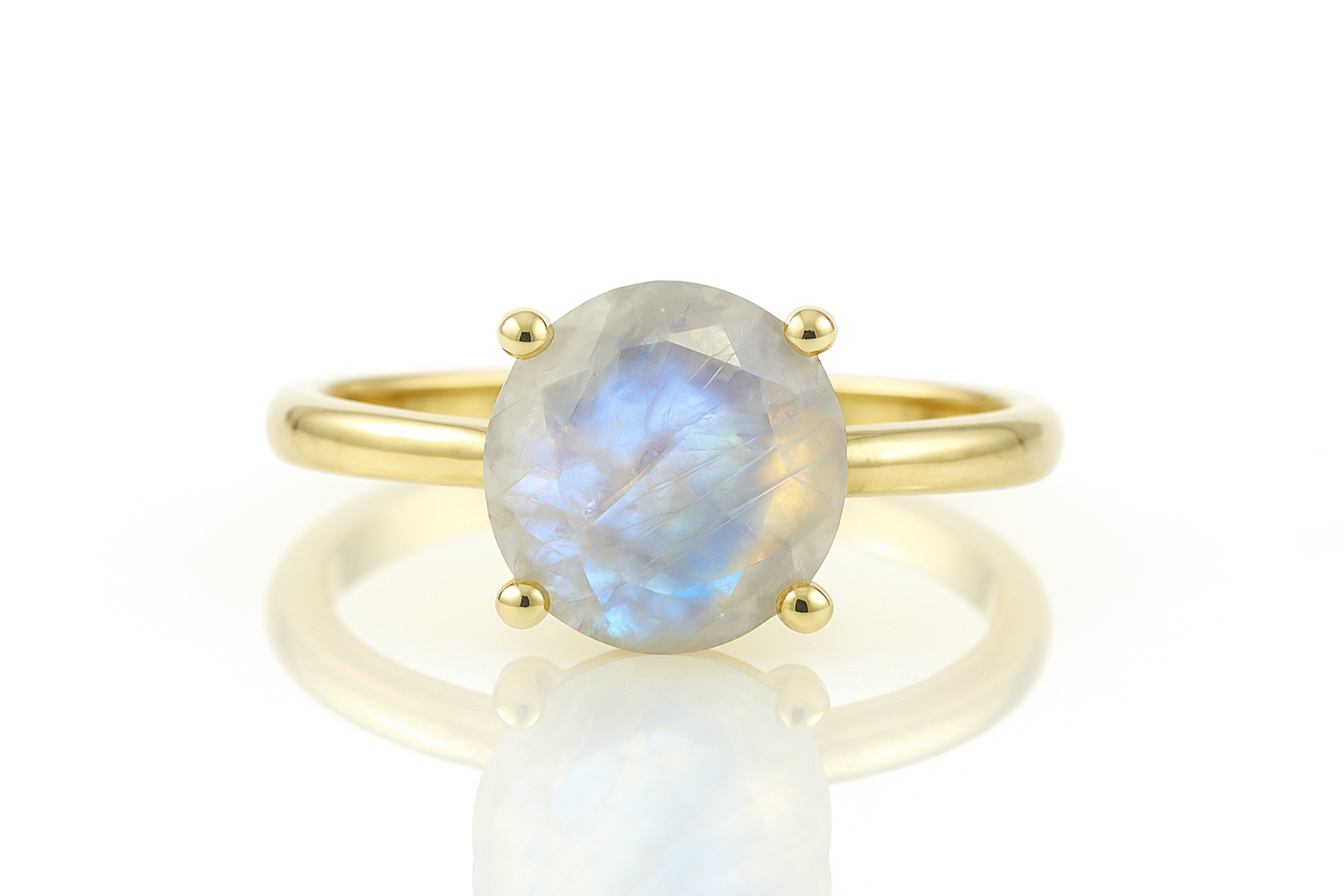 Round Rainbow Moonstone Ring in Gold Rings Anemone Unique