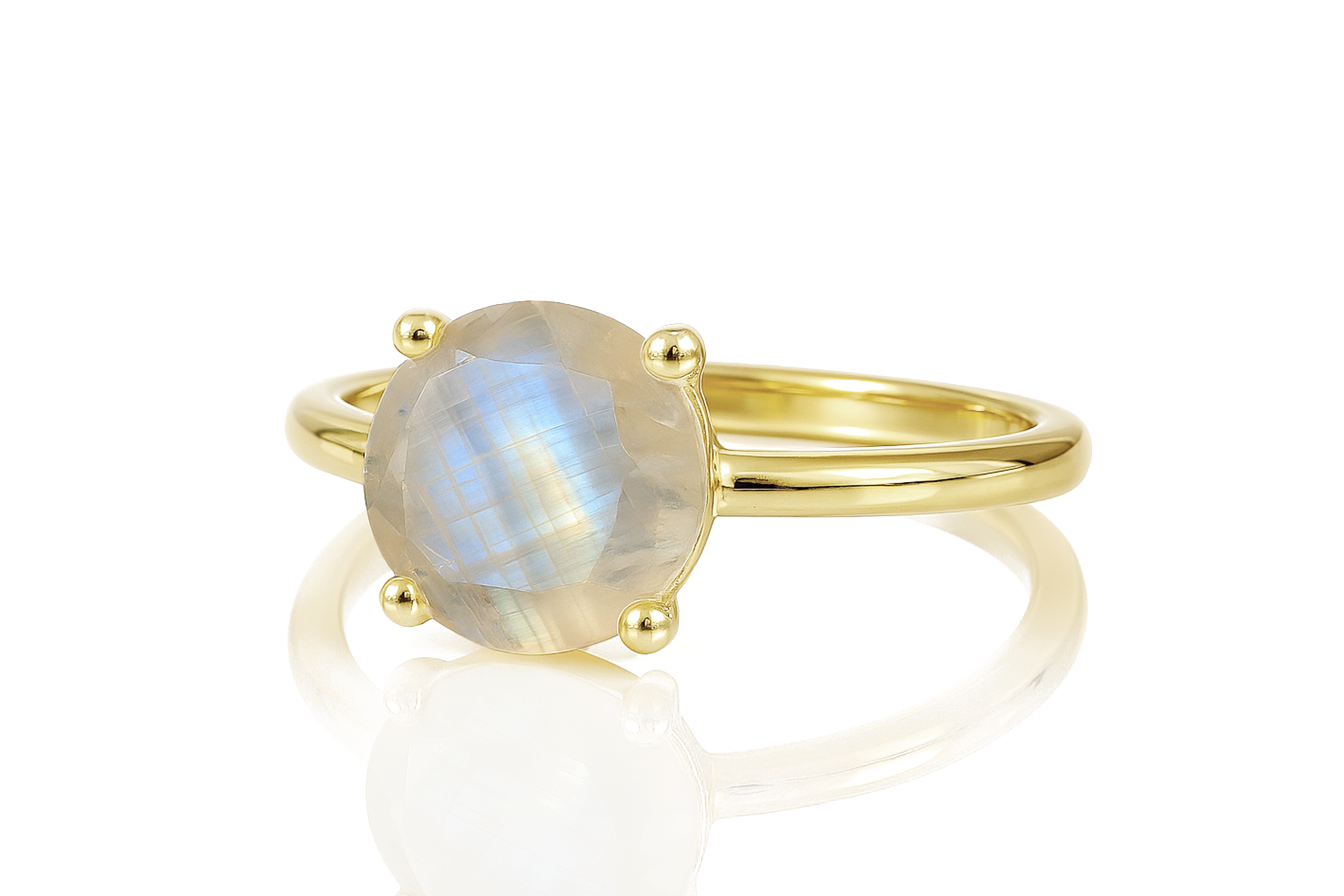 Rainbow Moonstone Solitaire Ring in Rose Gold Rings Anemone Unique