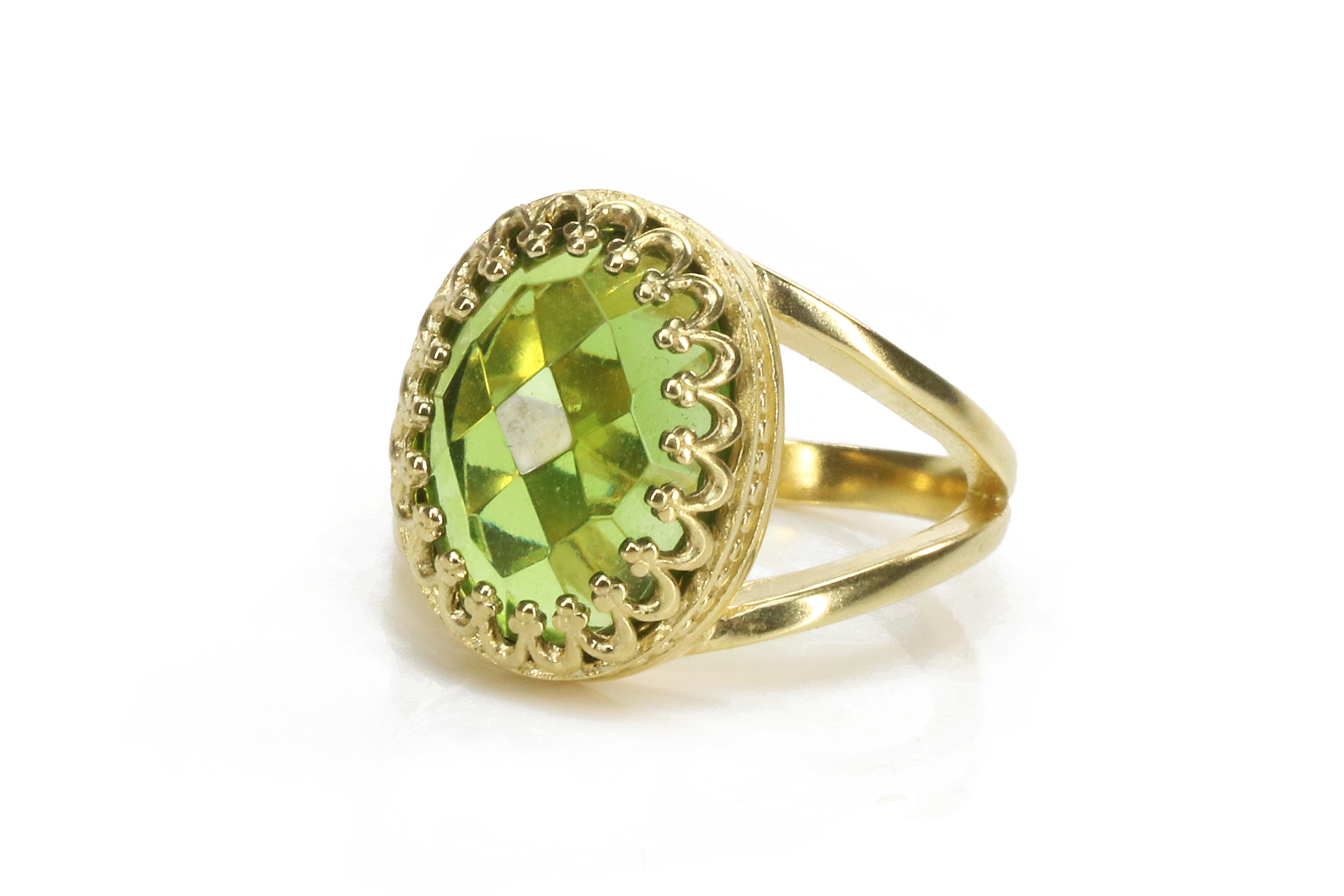 10x14mm Peridot Ring in 14k Gold-filled Double Band Rings Anemone Jewelry