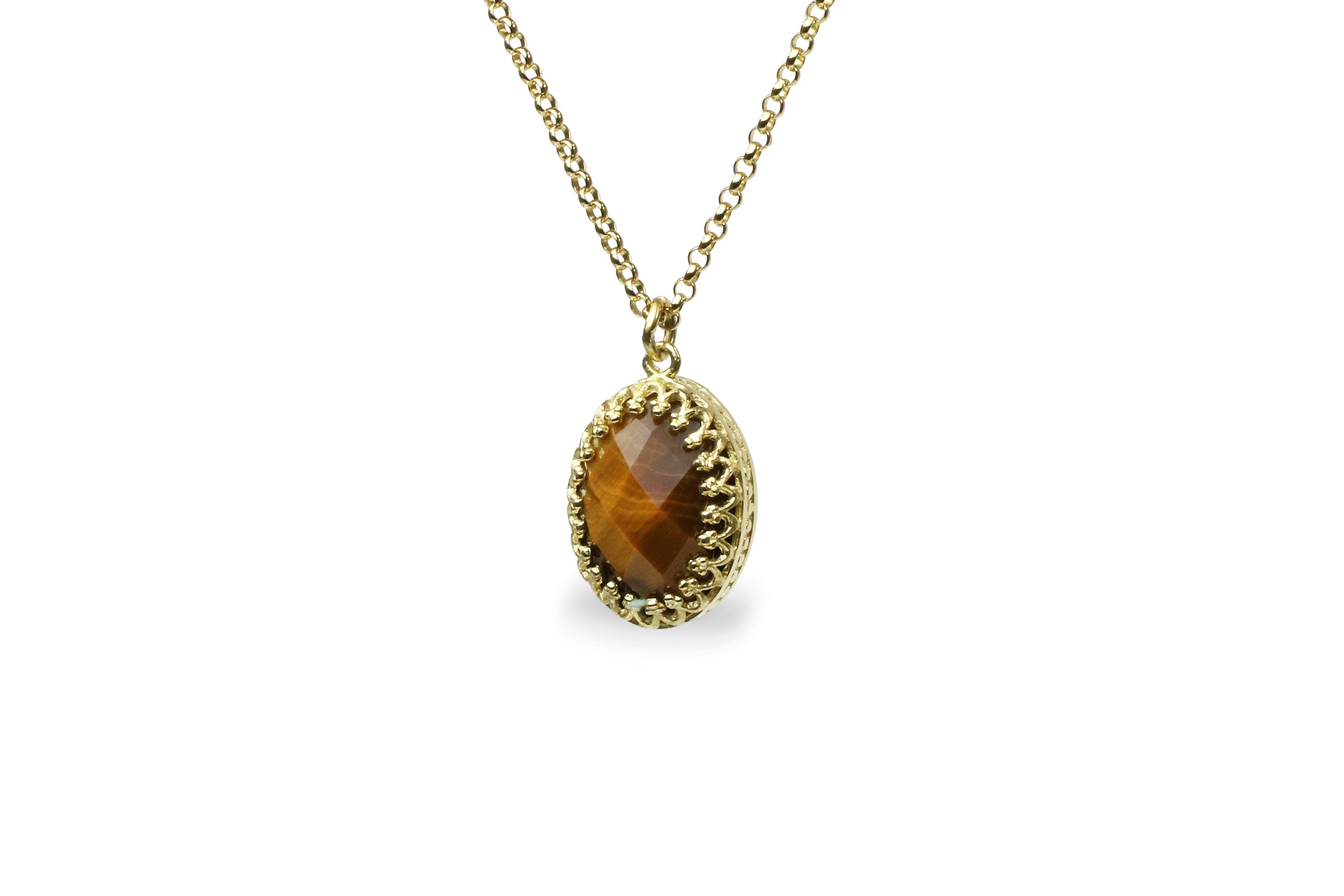 Artisan Tiger Eye Crystal Necklace in Gold necklaces Anemone Jewelry
