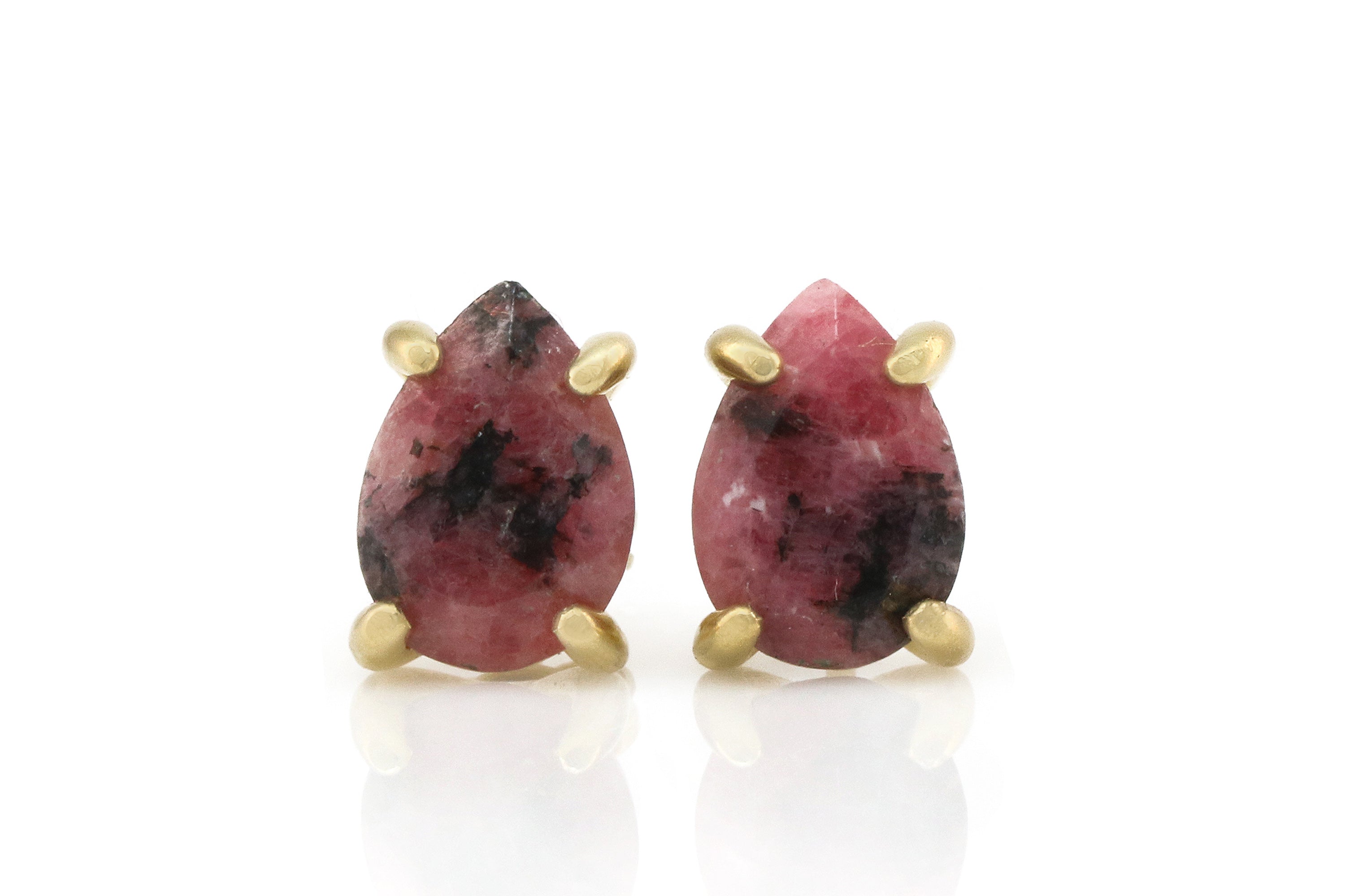 Pear Cut Rhodonite Crystal Gold Earrings Earrings Anemone Unique