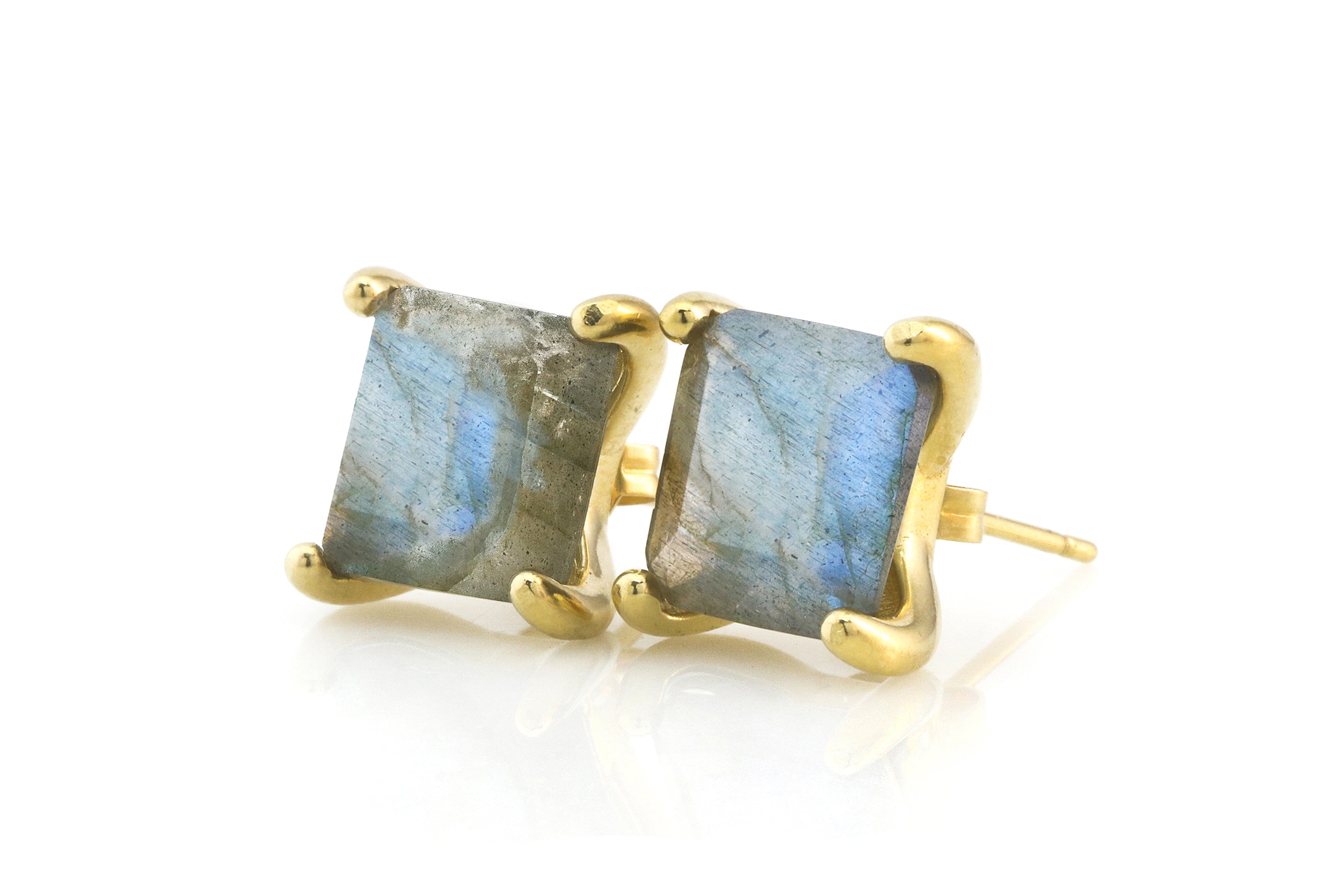 Flashy Gold Square Labradorite Earrings Earrings Anemone Unique
