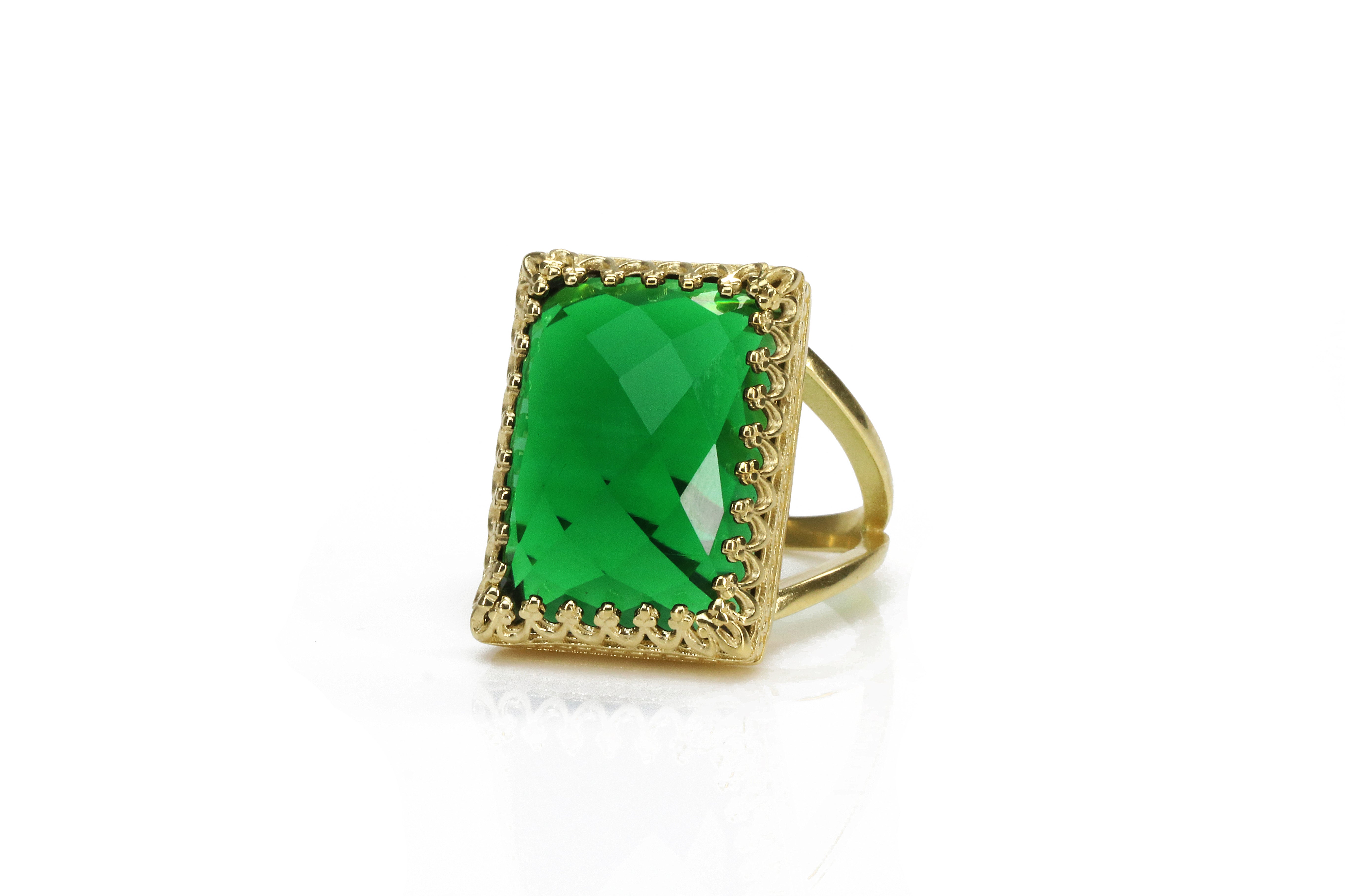 Rectangle Cut Emerald Ring in Gold Rings Anemone Jewelry