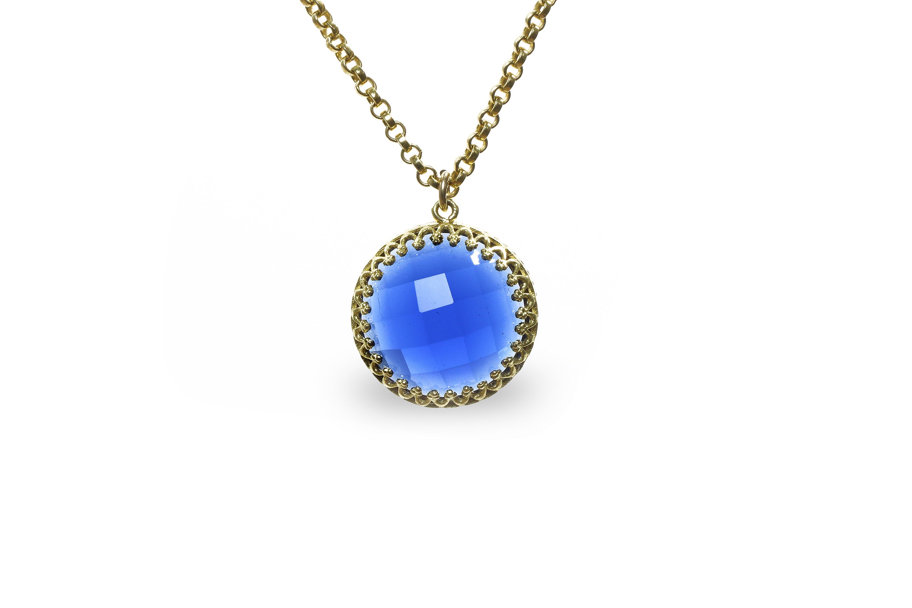 Round Blue Sapphire Necklace in Gold necklaces Anemone Jewelry
