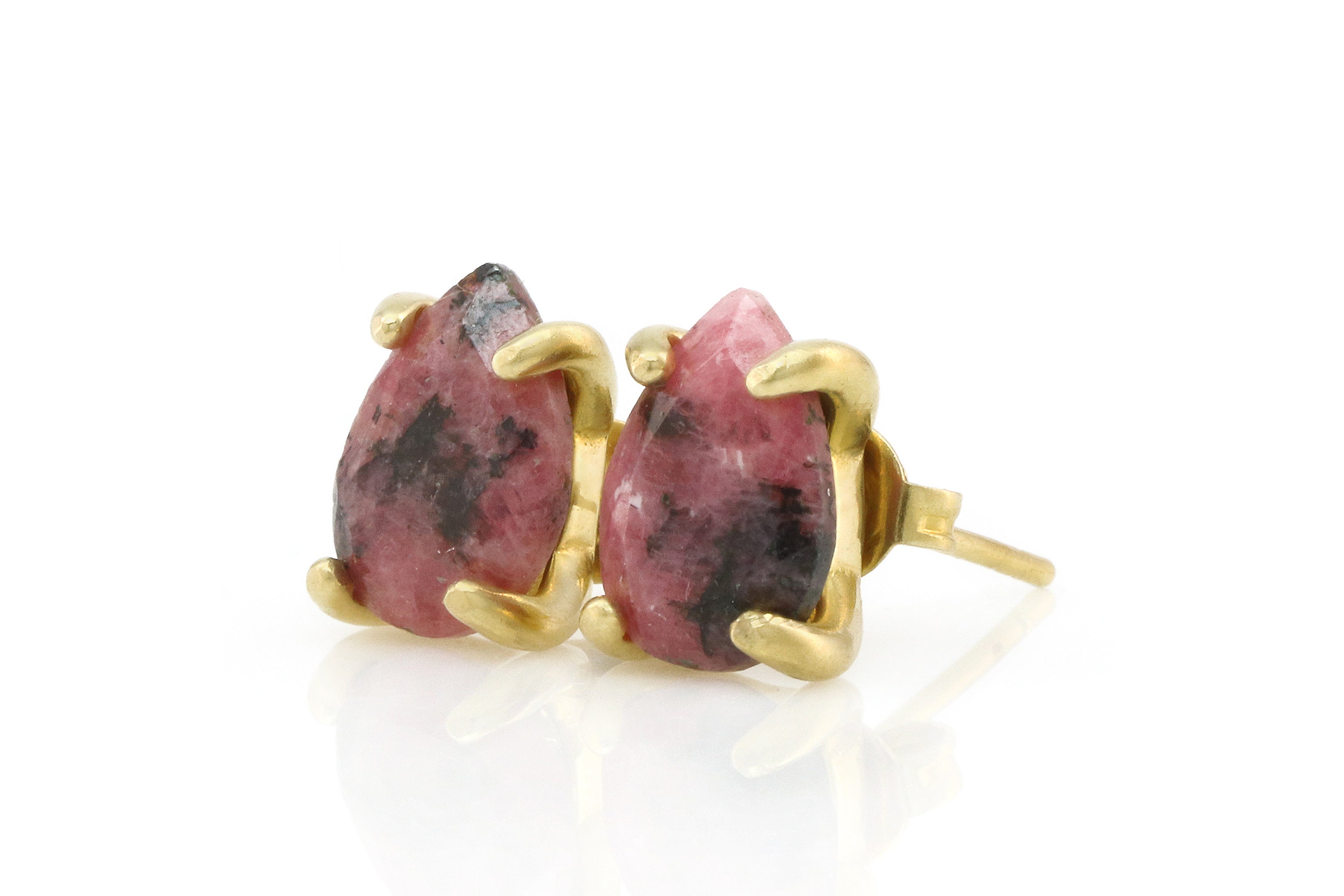 Pear Cut Rhodonite Crystal Gold Earrings Earrings Anemone Unique