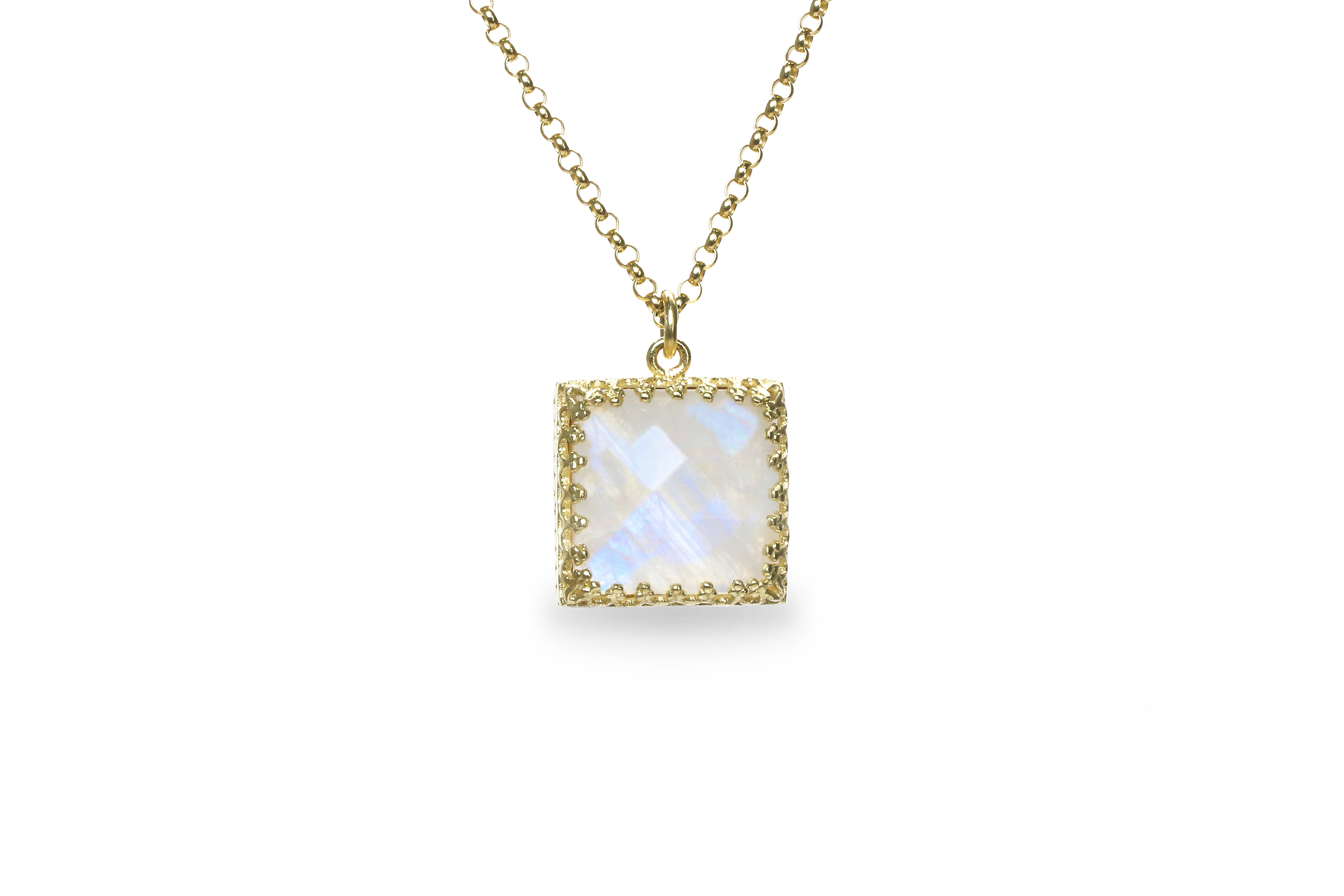 Dainty Square Moonstone Necklace necklaces Anemone Jewelry