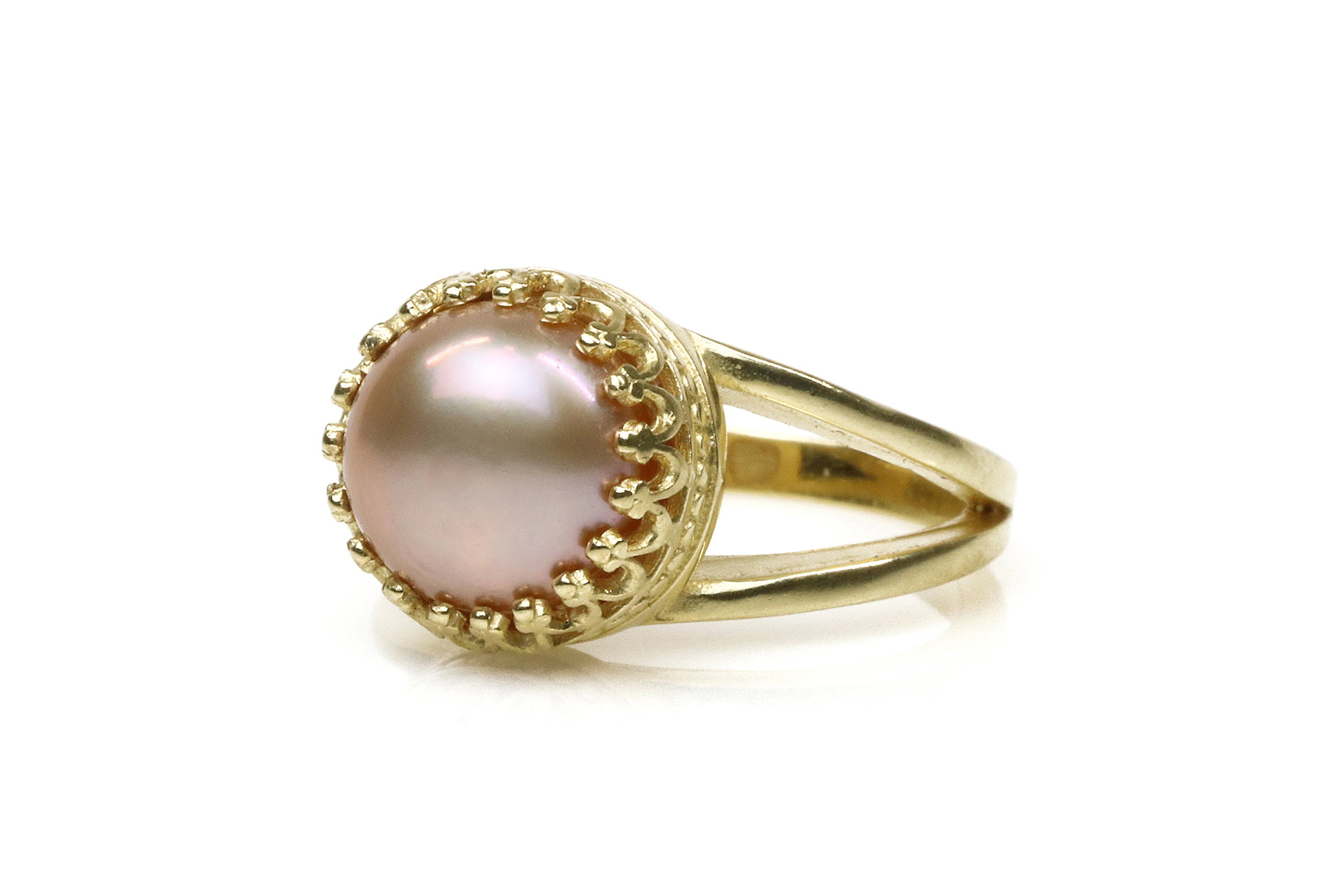 Delicate Pink Pearl in 14K Gold Ring Band Rings Anemone Jewelry