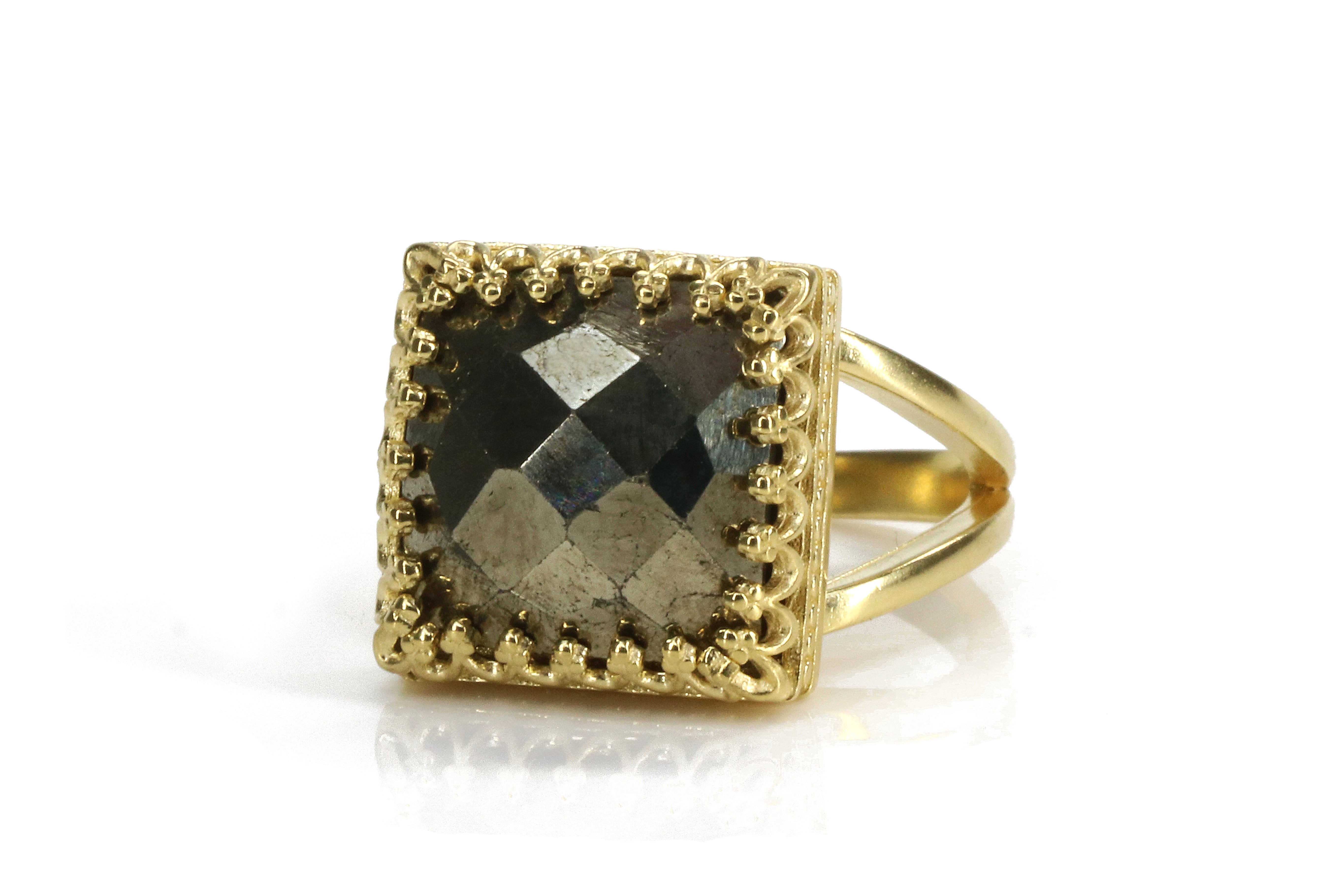 Stunning Square Pyrite Gold Ring Rings Anemone Jewelry
