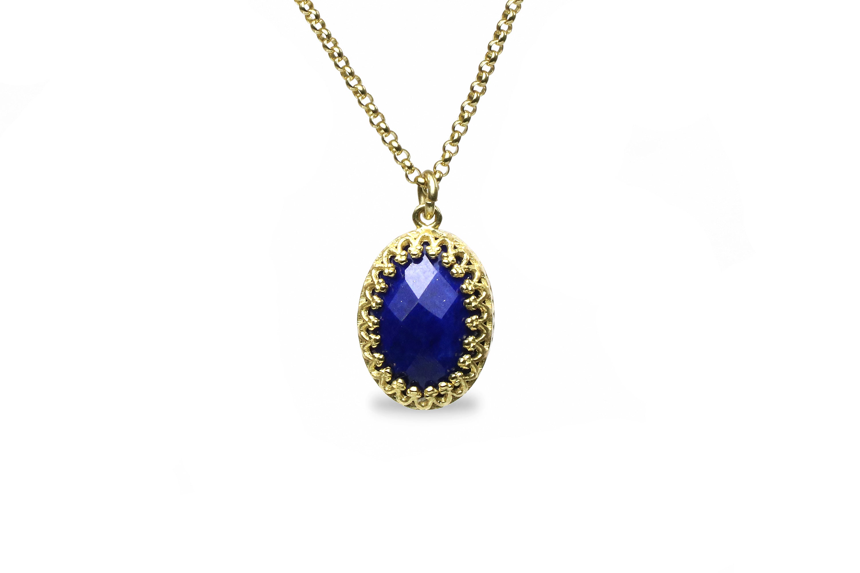 Dainty Oval Lapis Lazuli Pendant Necklace necklaces Anemone Jewelry