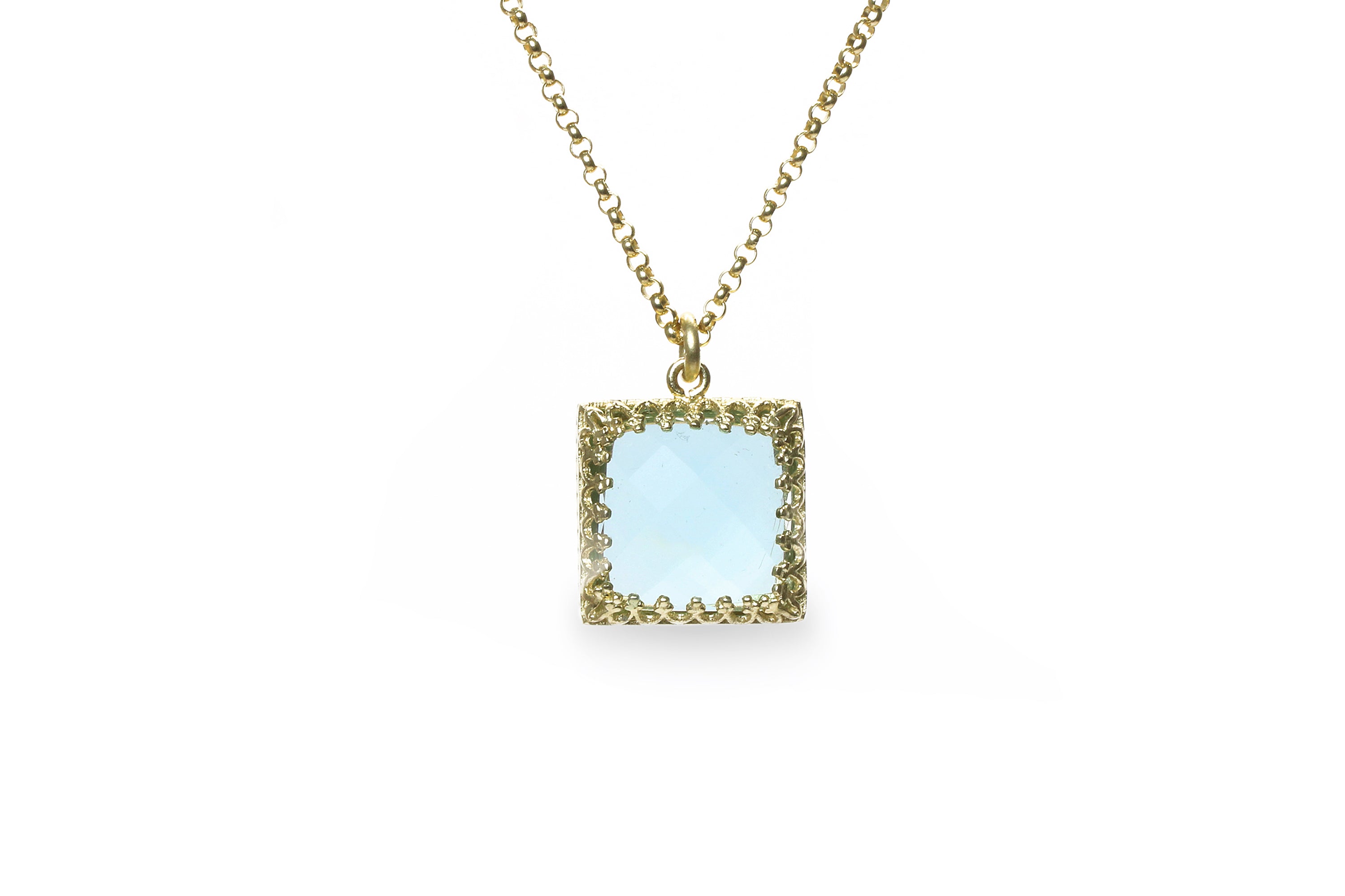 Square Pendant Blue Topaz Necklace for Women necklaces Anemone Jewelry