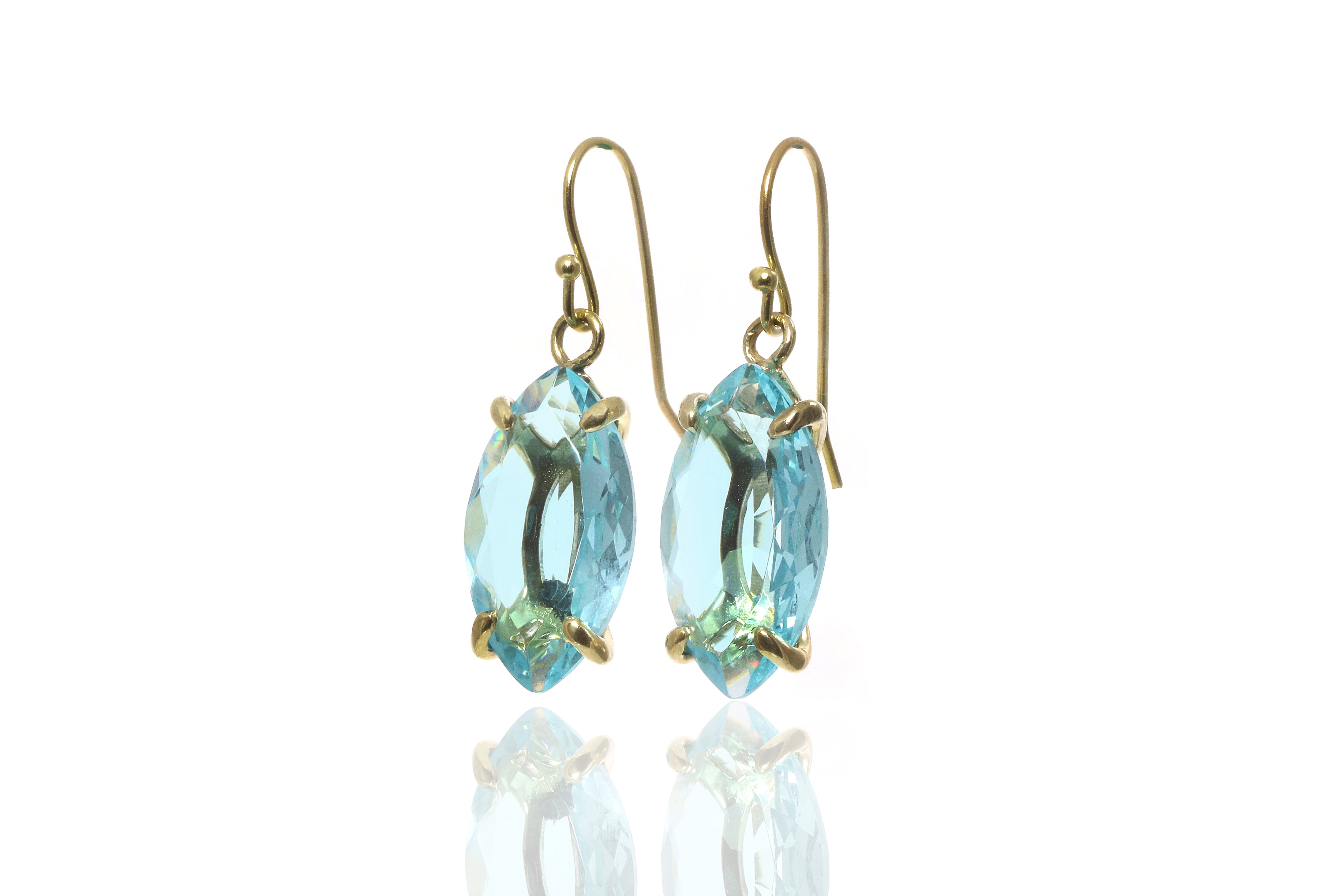 Large Gold Marquise Blue Topaz Earrings Earrings Anemone Jewelry