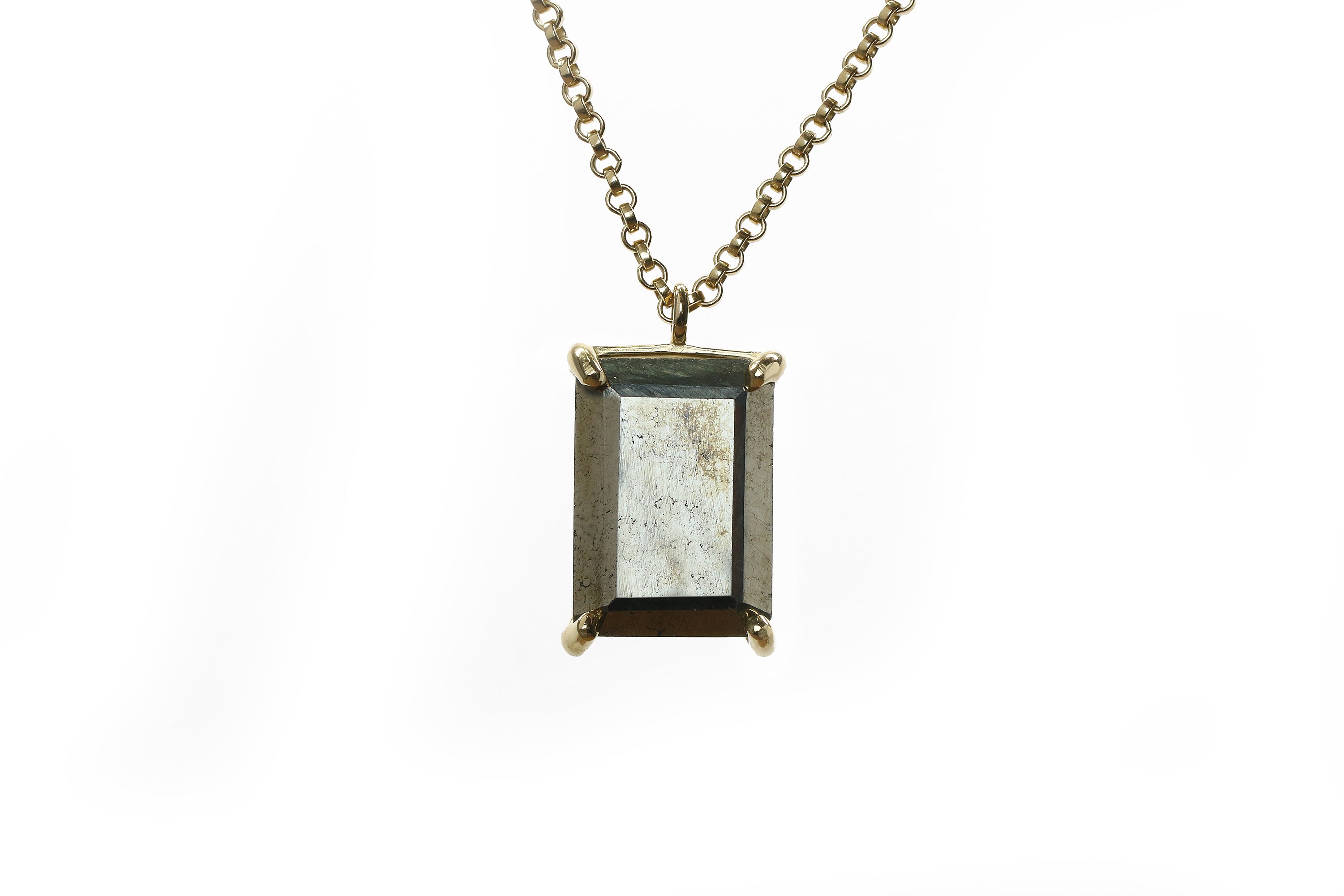 Rectangular Cut Pyrite Necklace in Gold necklaces Anemone Jewelry
