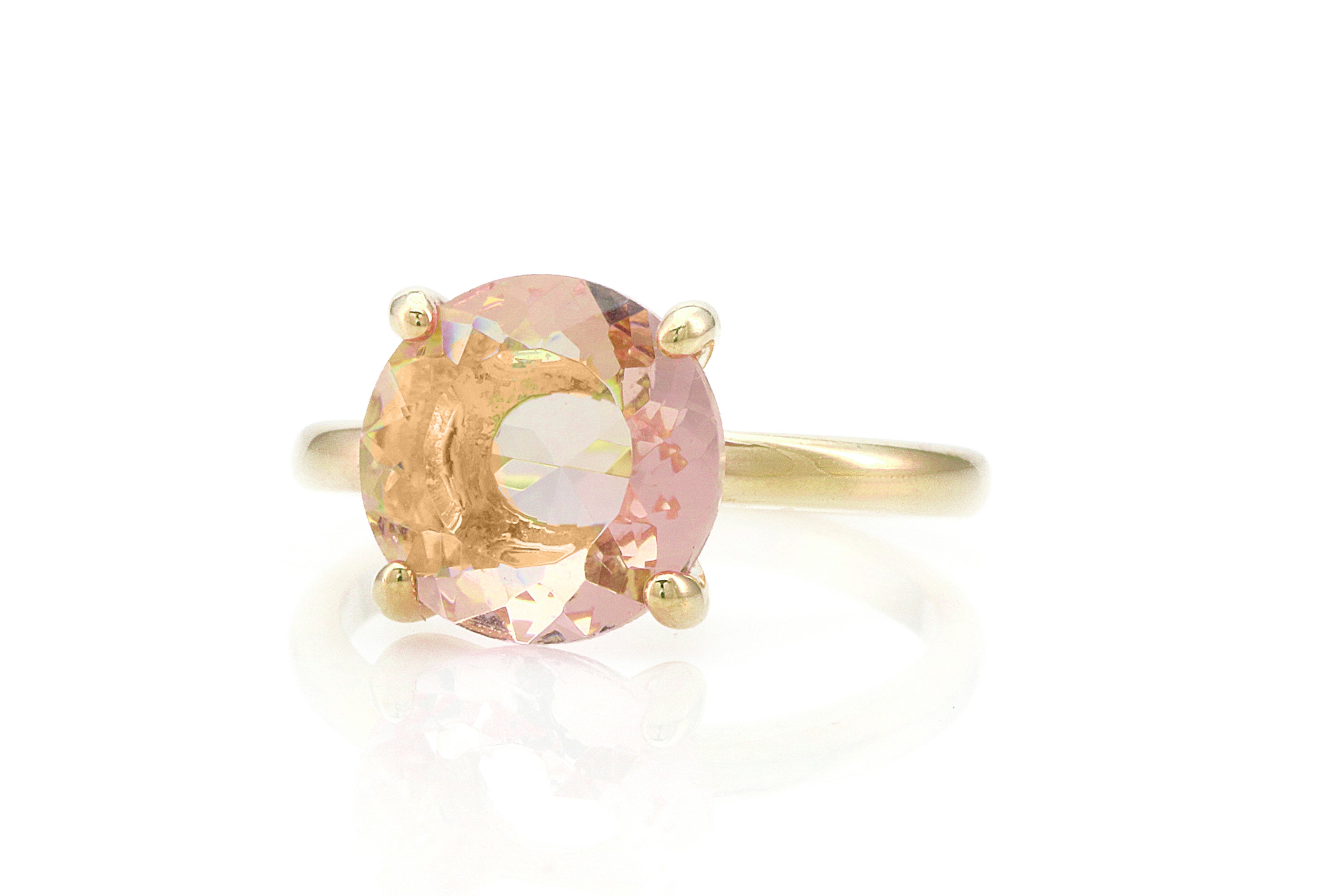 Round Crystal Morganite Gold Ring Rings Anemone Unique