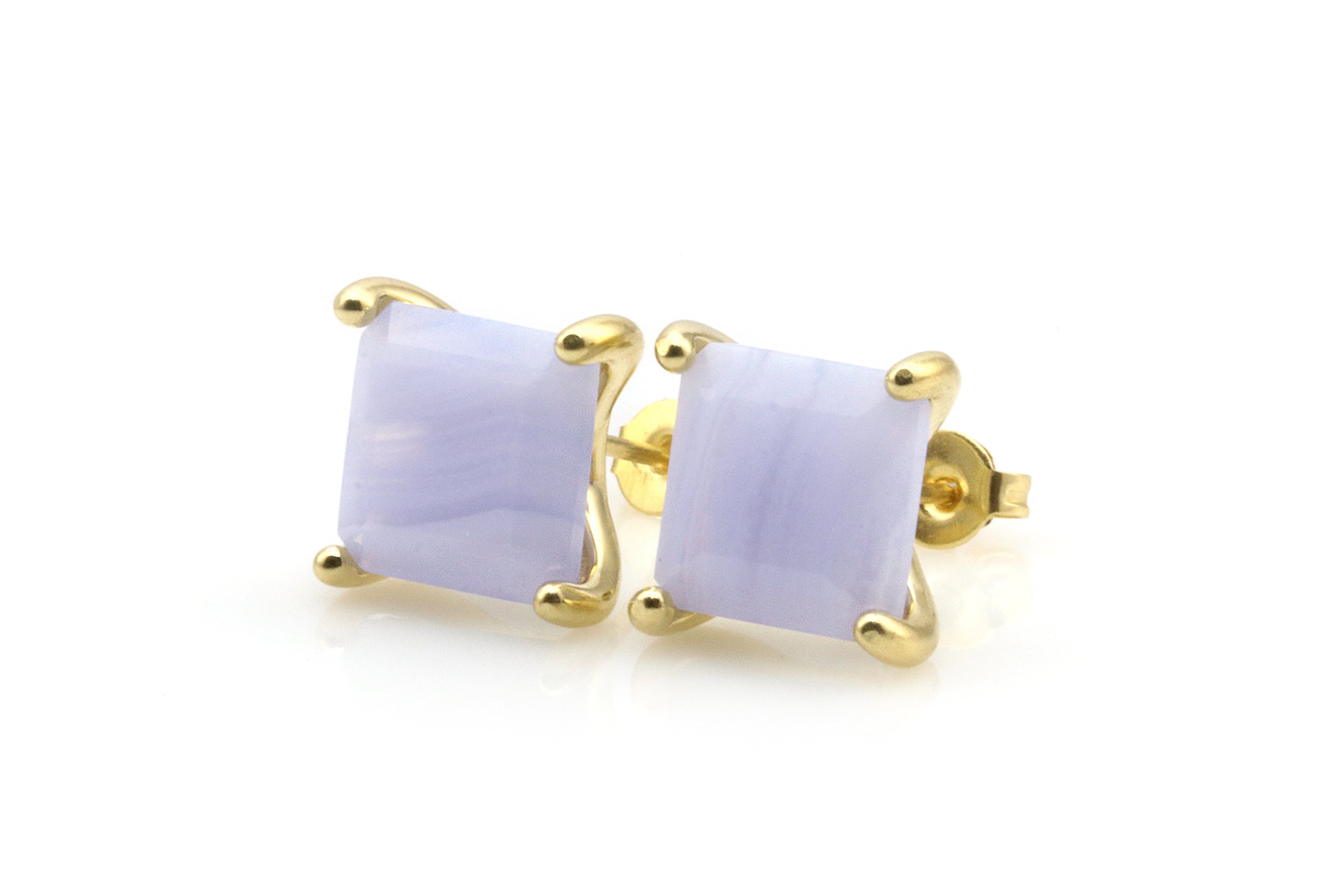 Blue Lace Agate Gold Stud Earrings Earrings Anemone Unique