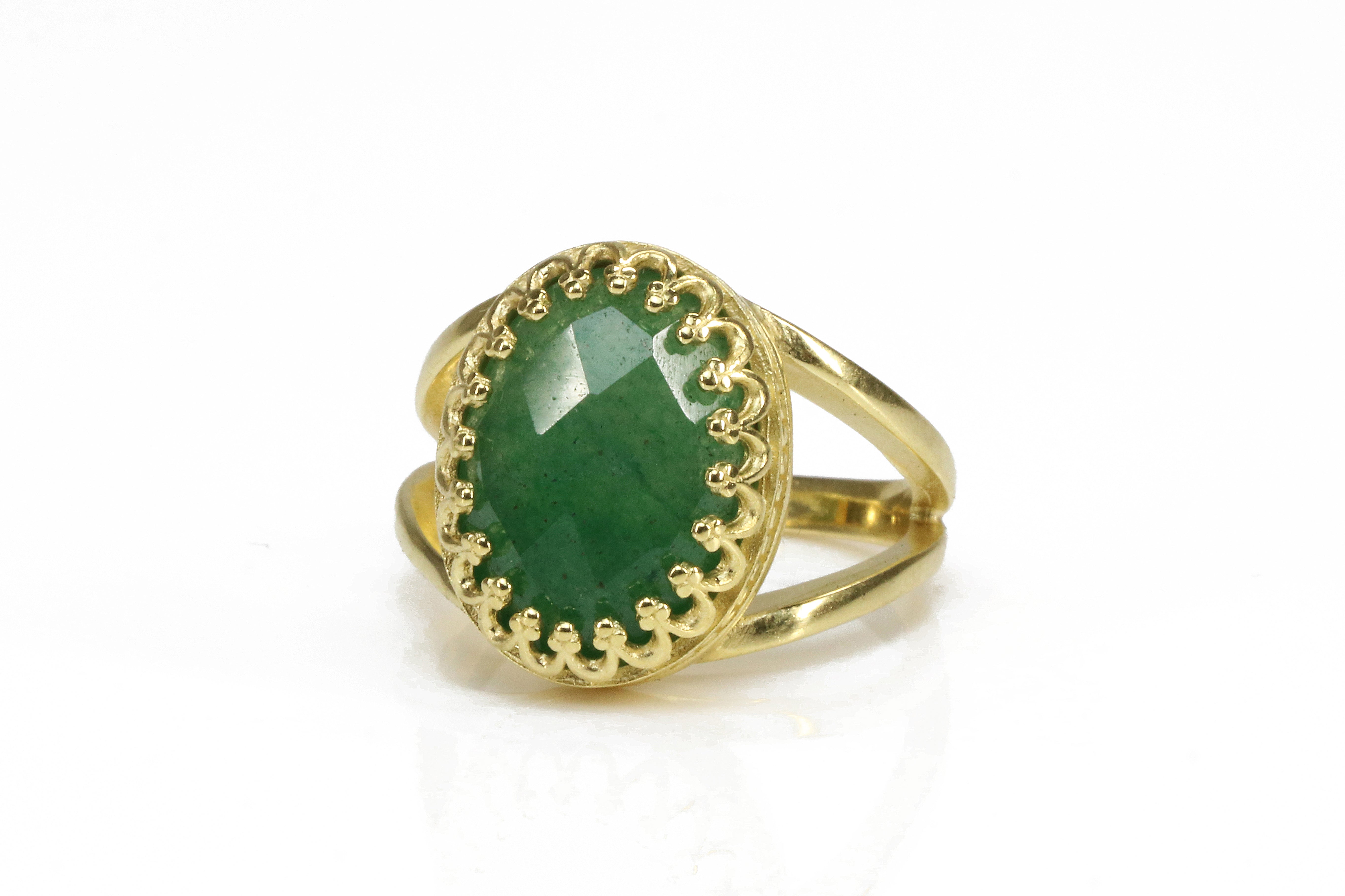 Sterling Silver Ring with Gorgeous Oval Aventurine Rings Anemone Jewelry