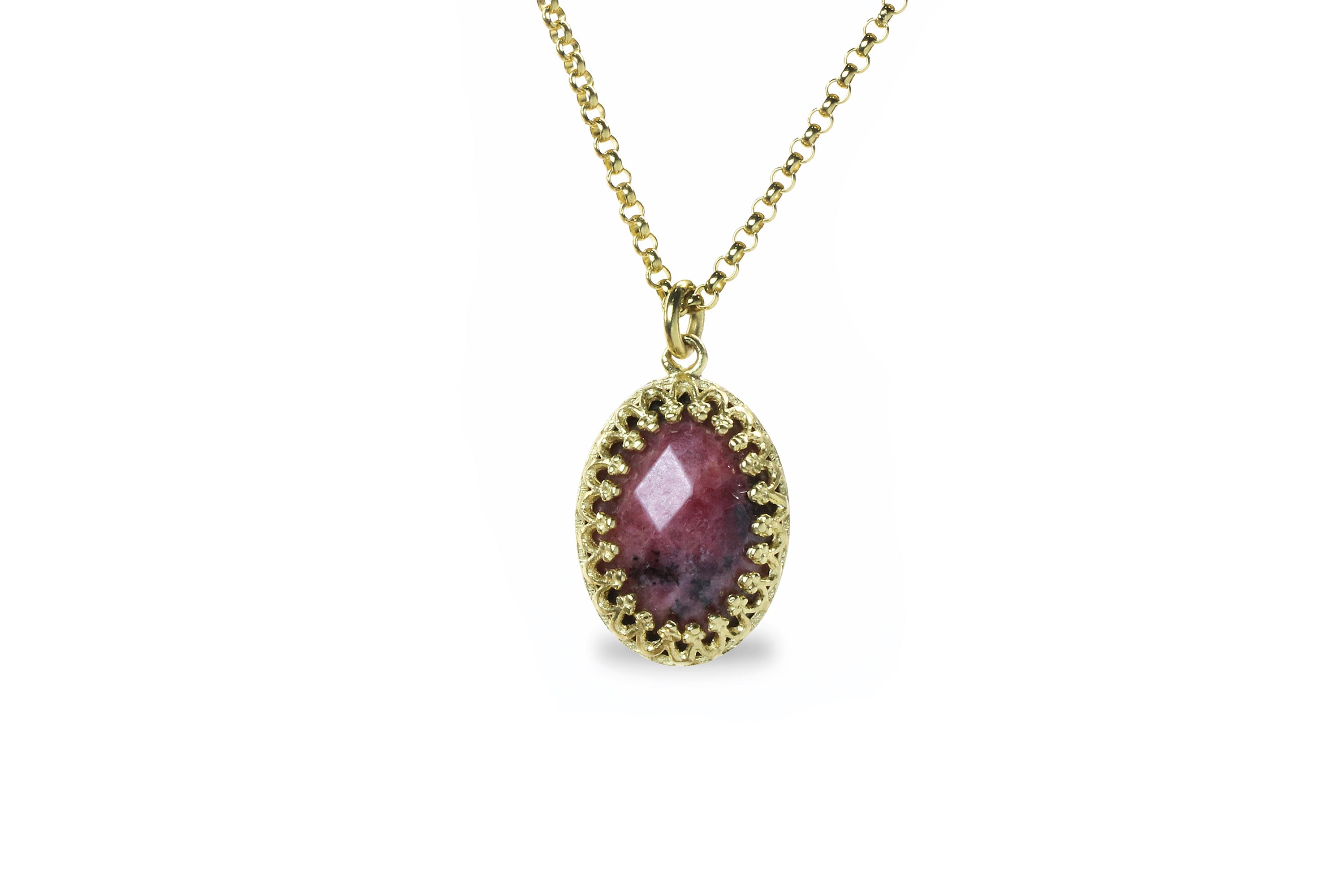 Oval Rhodonite Gold Filled Necklace necklaces Anemone Jewelry