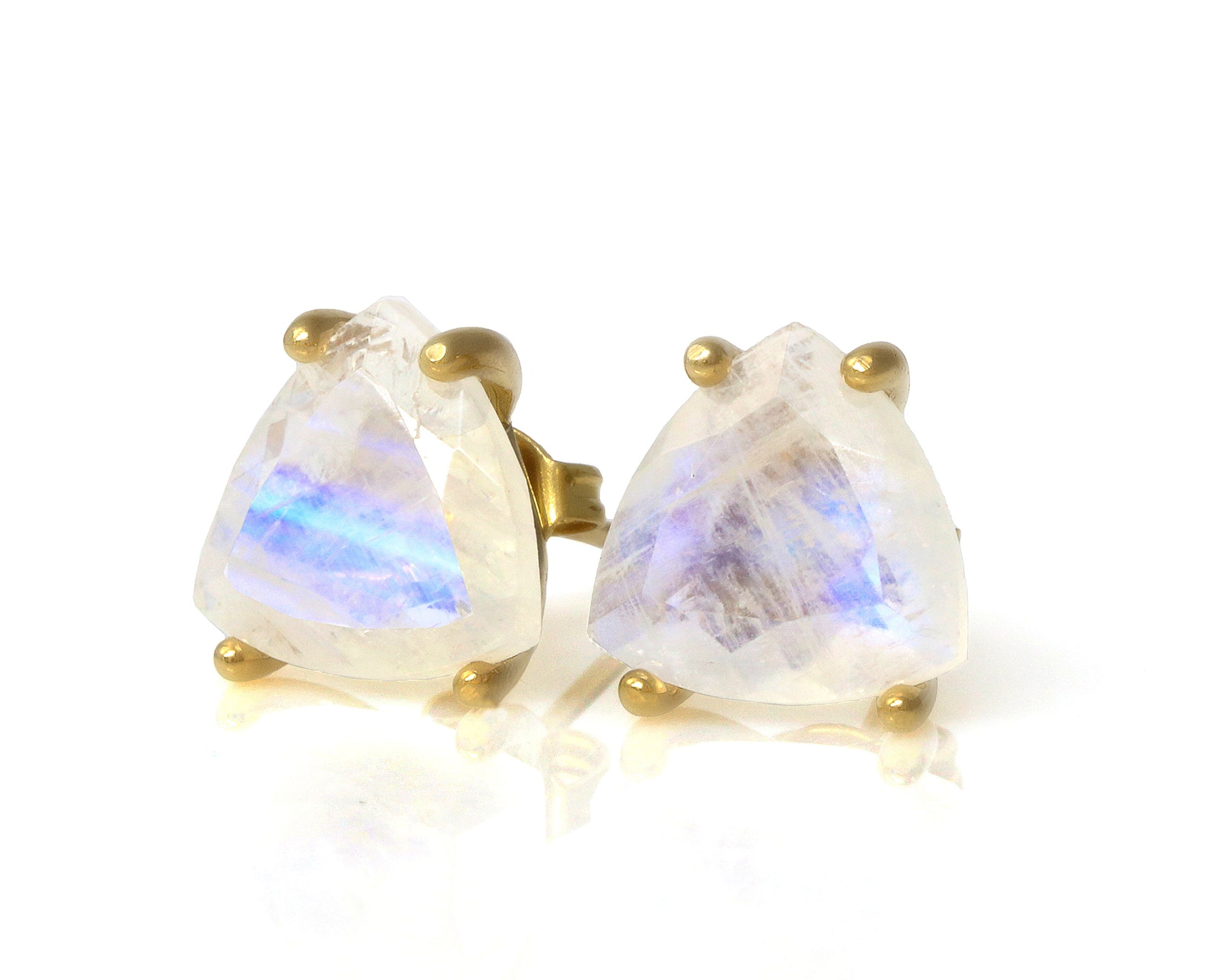 Natural Moonstone Earrings in 14k Gold Stud Earrings Anemone Unique