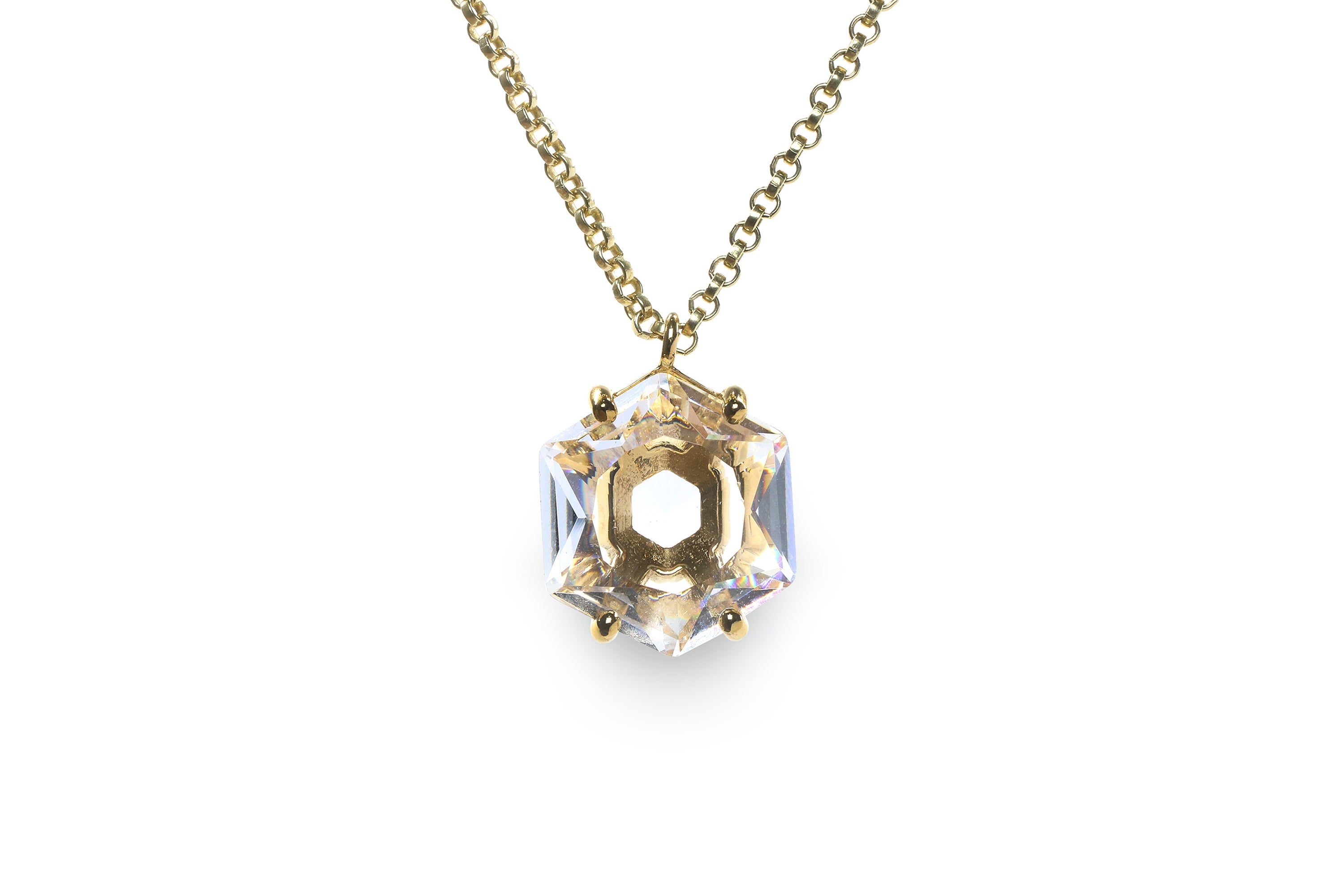 Hexagon Quartz Crystal Necklace in Gold necklaces Anemone Jewelry