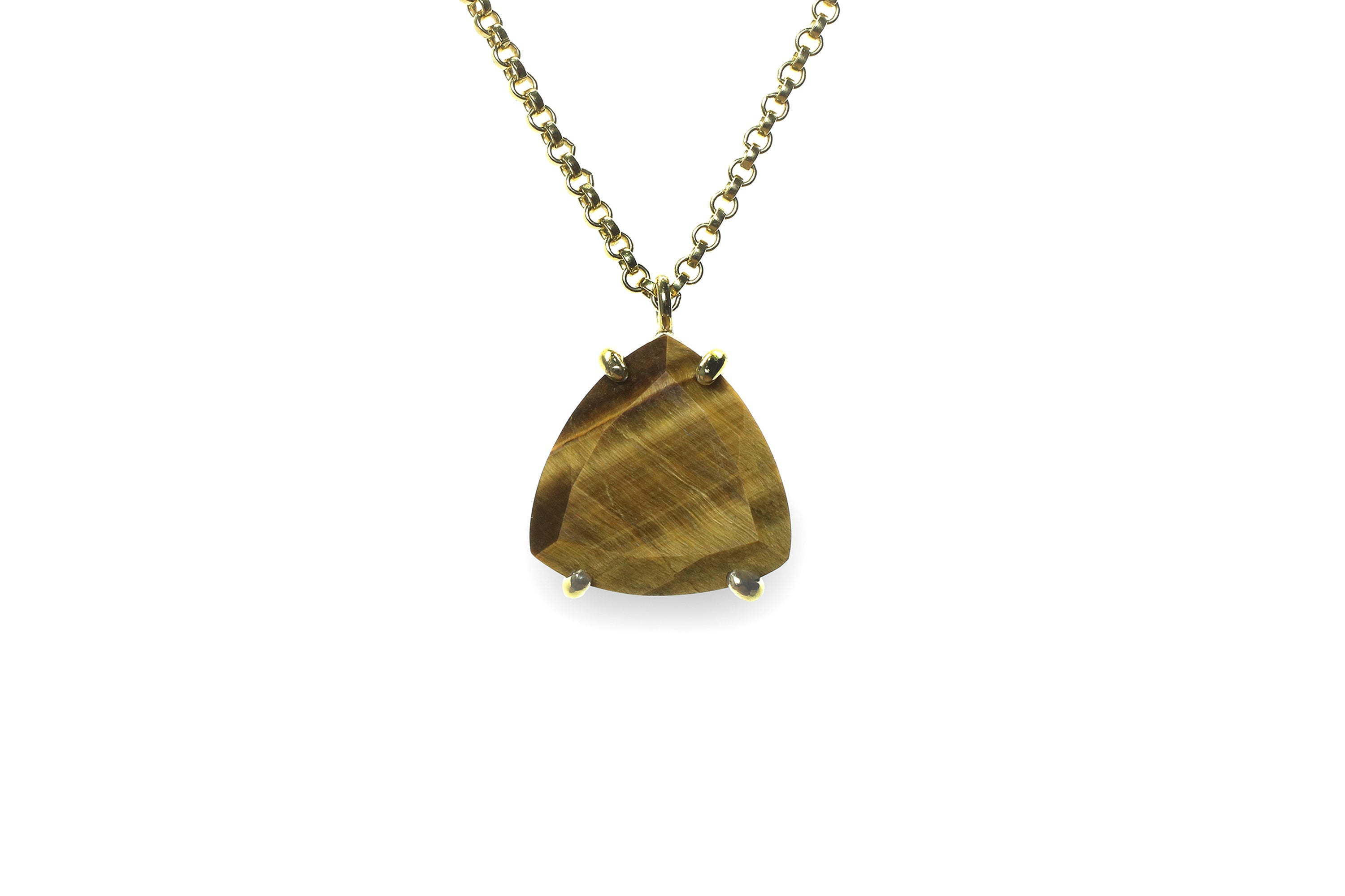 Trillion Tiger Eye Crystal Necklace in Gold necklaces Anemone Jewelry