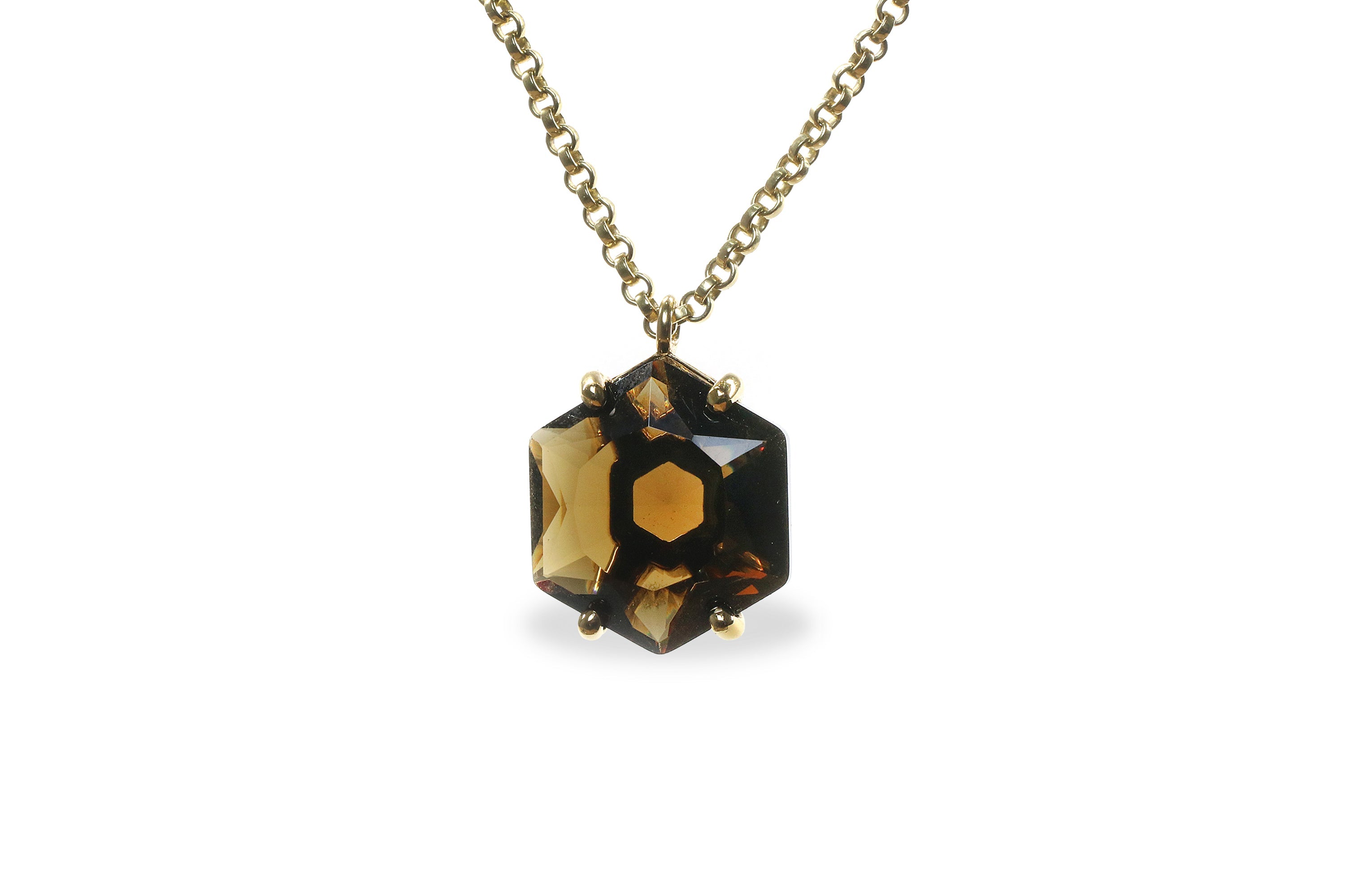 16mm Hexagon Smoky Quartz Silver Necklace necklaces Anemone Jewelry