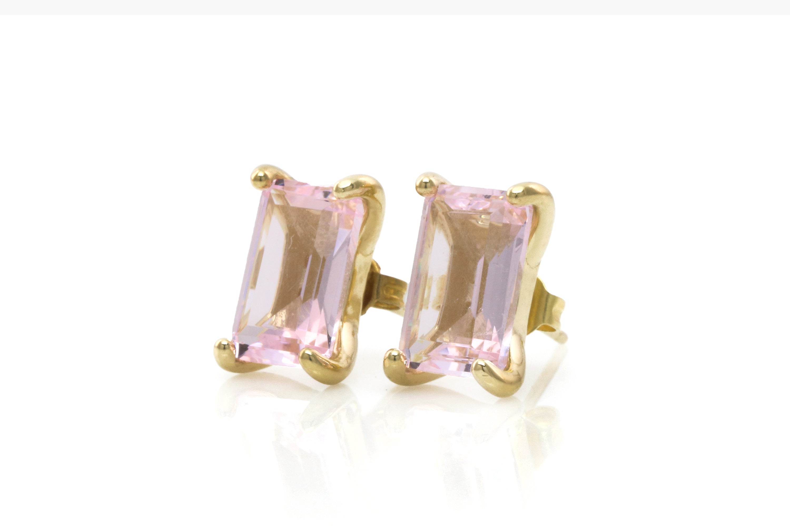 Glam Rectangle Rose Quartz Gold Earrings Earrings Anemone Unique