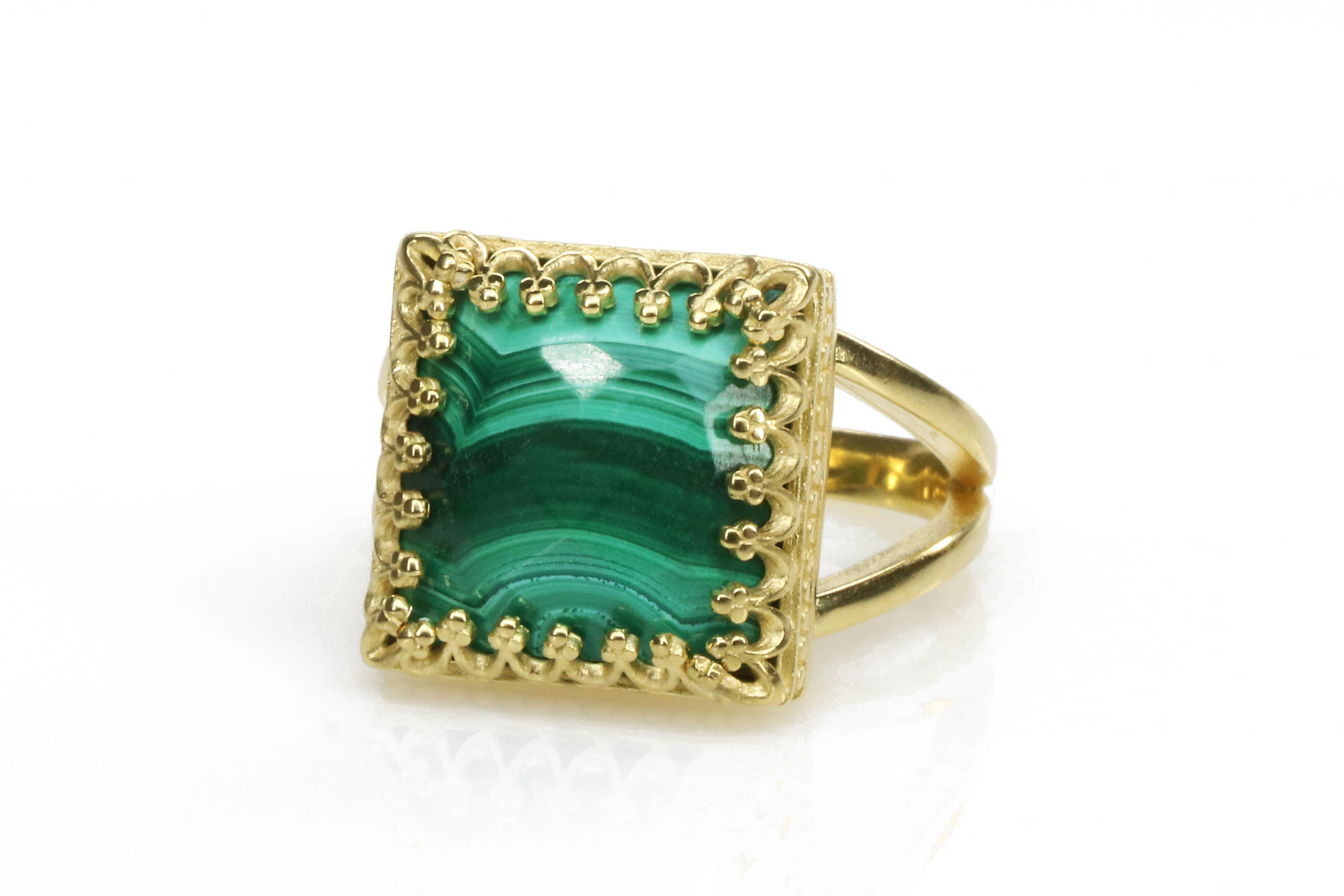 Stunning Marbled Malachite Ring in 14k Gold-filled Band Rings Anemone Jewelry