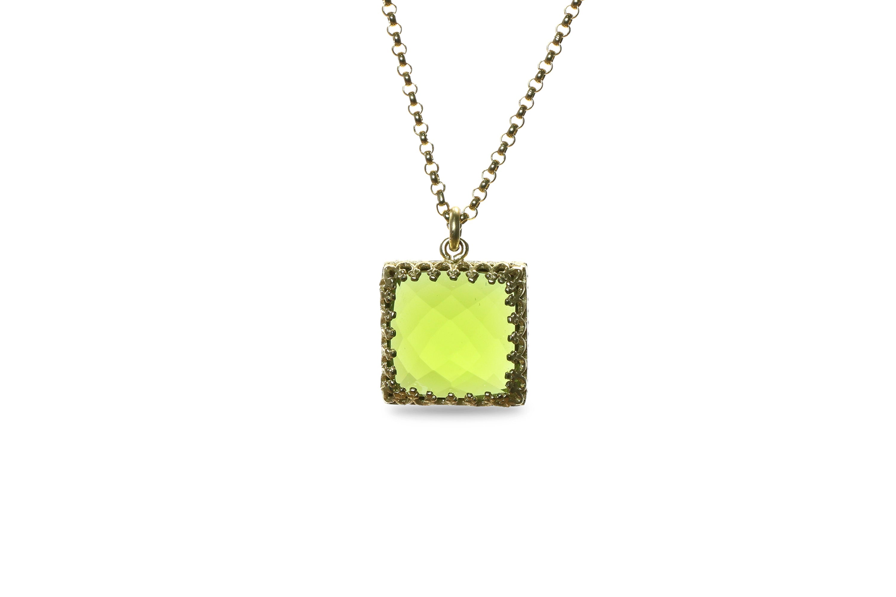 Lustrous 12x12mm Peridot Necklace in 14k Gold necklaces Anemone Jewelry